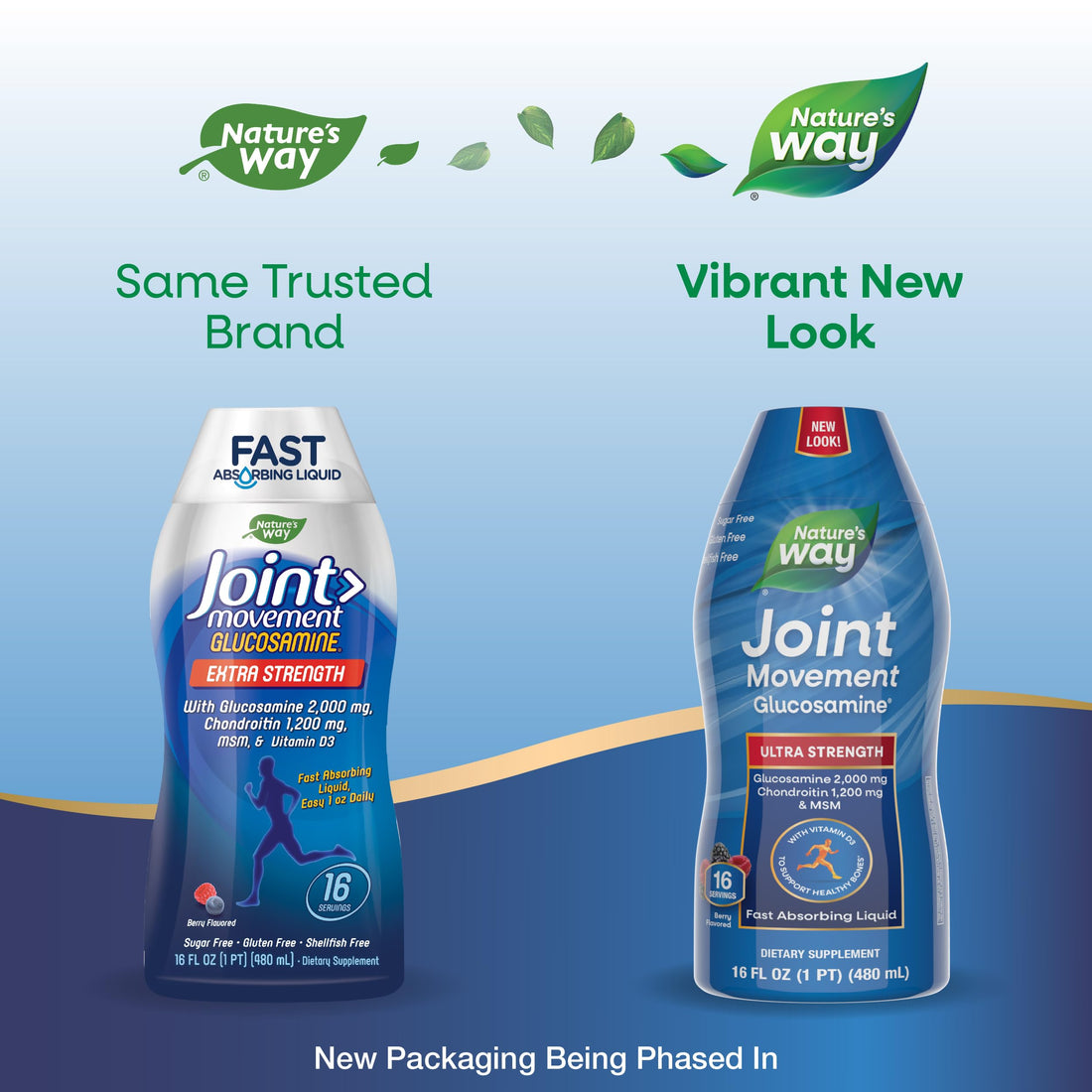 Nature's Way Joint Movement Glucosamine Fast Absorbing Liquid, Ultra Strength, Supports Healthy Bones*, Chondroitin, and MSM with Vitamin D3, Berry Flavored, 16 Fl Oz (Packaging May Vary)