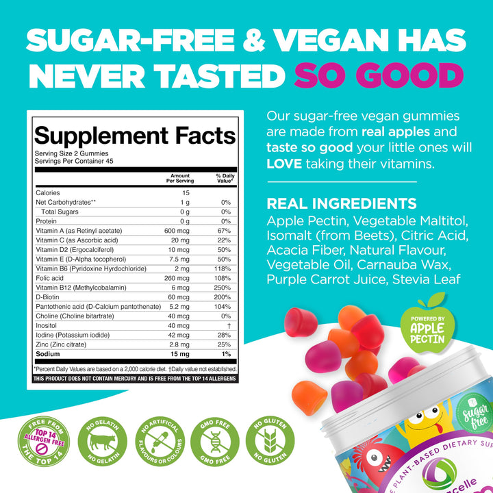 Nutracelle NUTRAMIN Sugar-Free, Allergen-Free 100% Vegan Gummy Multivitamins for Kids - Great Tasting Natural Gummies Your Kids Will Love - 90 Count Bottle