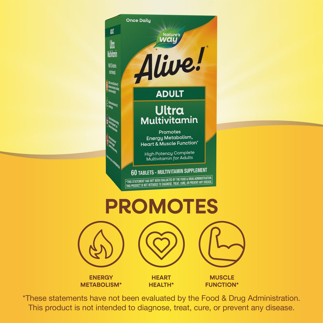 Nature's Way Alive! Adult Ultra Multivitamin, Promotes Energy Metabolism, Heart & Muscle Function*, with B-Vitamins Including Methylated B12, Gluten Free, 60 Tablets (Packaging May Vary)