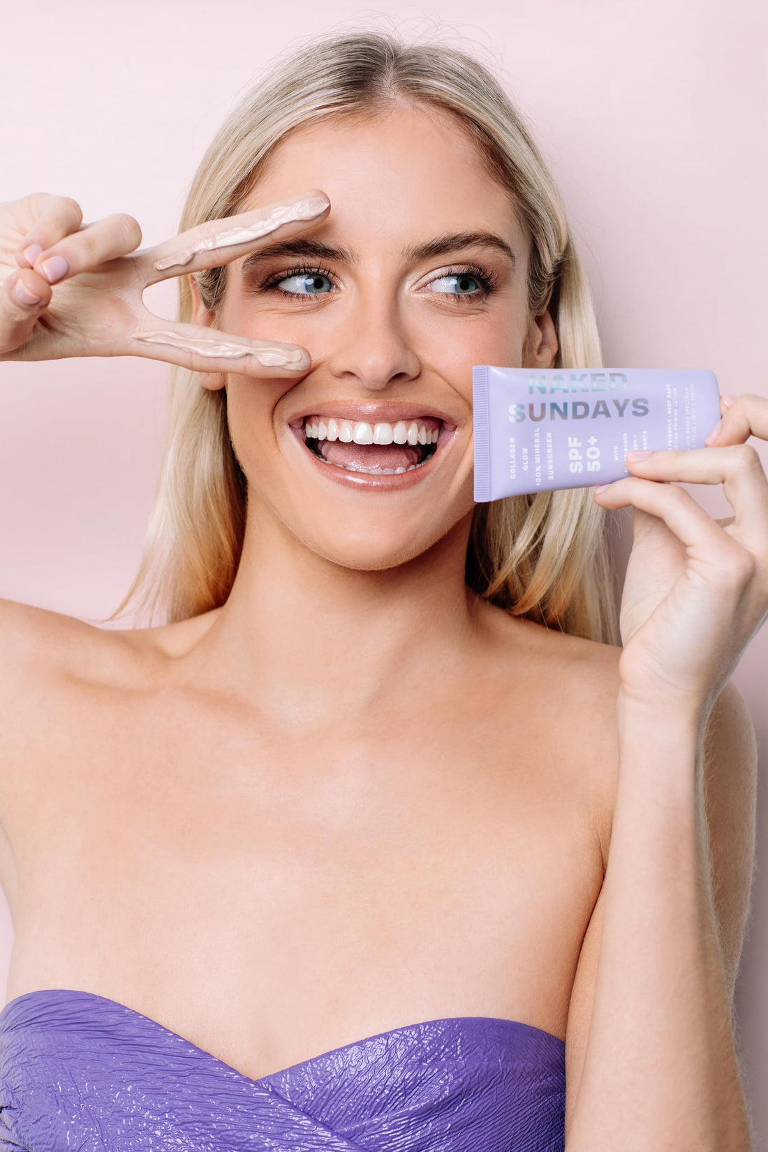 Naked Sundays SPF50+ 100% Mineral Glow Sunscreen, Daily Hydrating Facial Moisturizer & Primer with Zinc Oxide & Vegan Collagen, Sheer Tint, Broad Spectrum SPF Mineral Lotion (50ml)