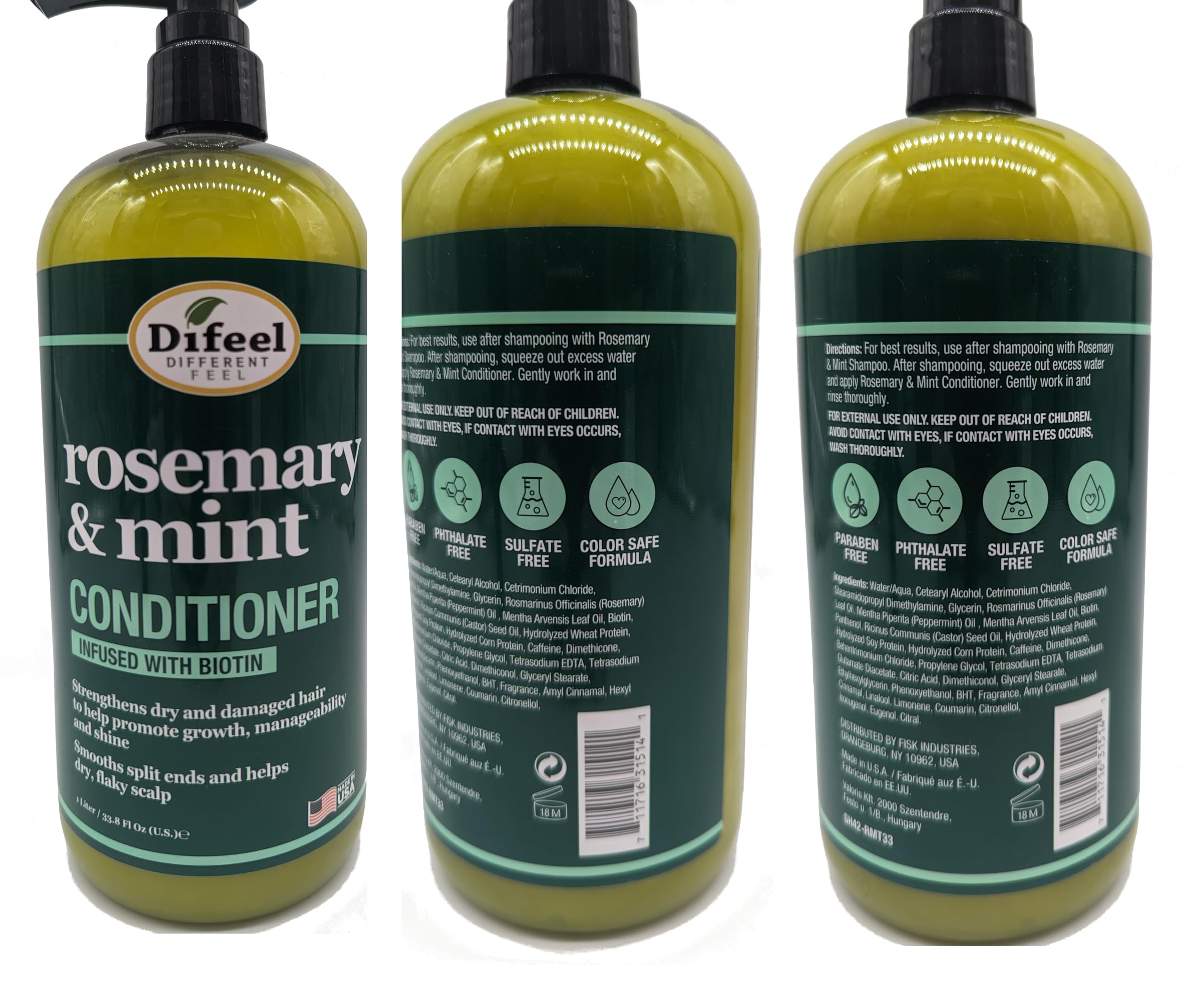 Difeel Rosemary and Mint Hair Strengthening Conditioner with Biotin 33.8 oz. - Made with Natural Rosemary Oil for Hair Growth