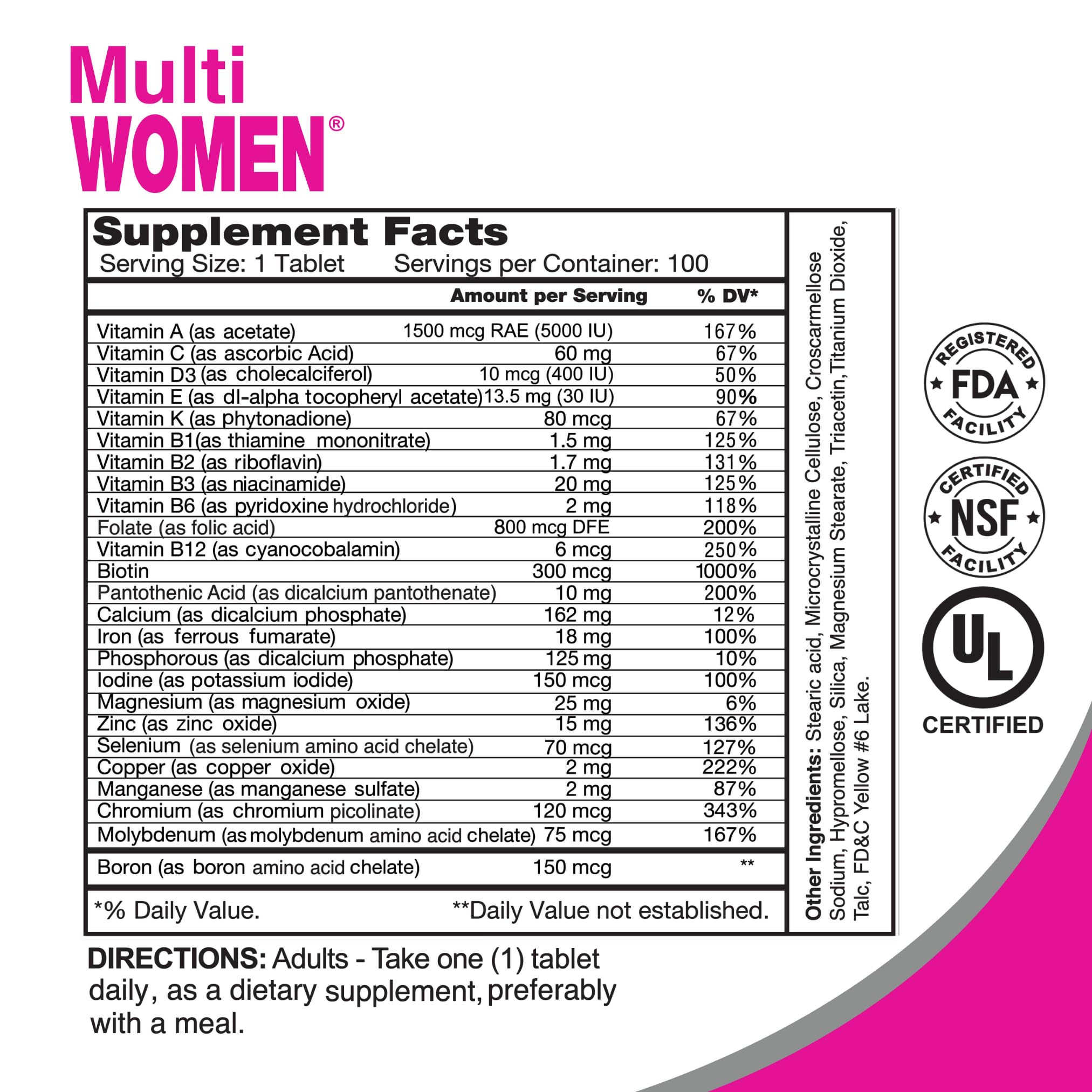 ALFA VITAMINS Multi Women Vitamins Dietary Supplement with Essential Vitamins & Minerals for Women - Amino Acids + Antioxidants - 100 Tablets