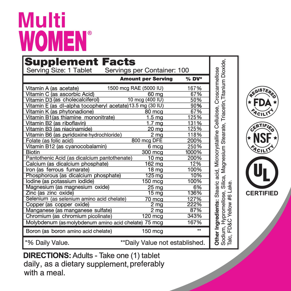 ALFA VITAMINS Multi Women Vitamins Dietary Supplement with Essential Vitamins & Minerals for Women - Amino Acids + Antioxidants - 100 Tablets