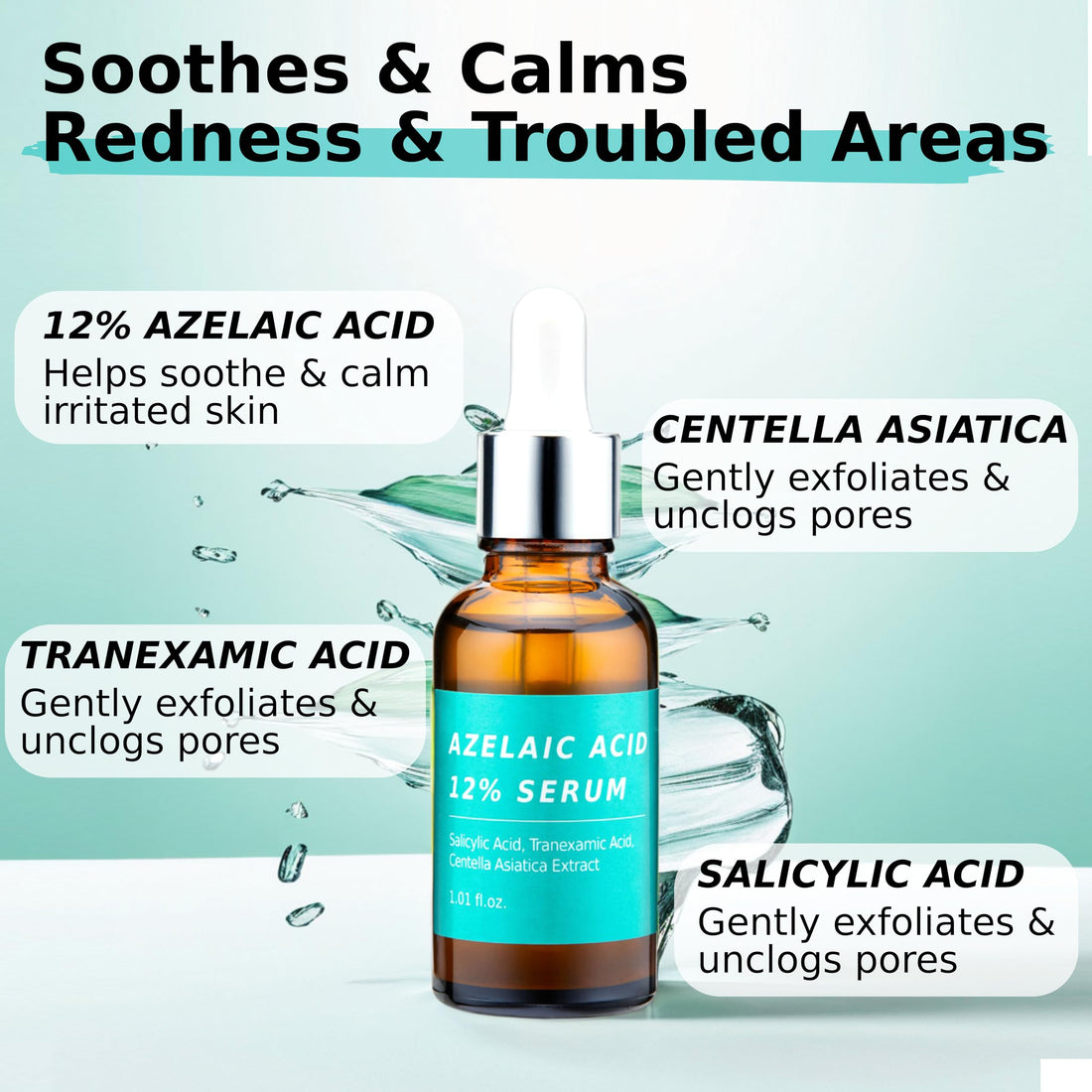 Azelaic Acid 12% Facial Serum w/Niacinamide – Rapid Relief for Rosacea, Reduces Cystic Acne Scars & Pigmentation, Soothes Redness, Pimples, & Blackheads – for Sensitive Skin Korean Skincare