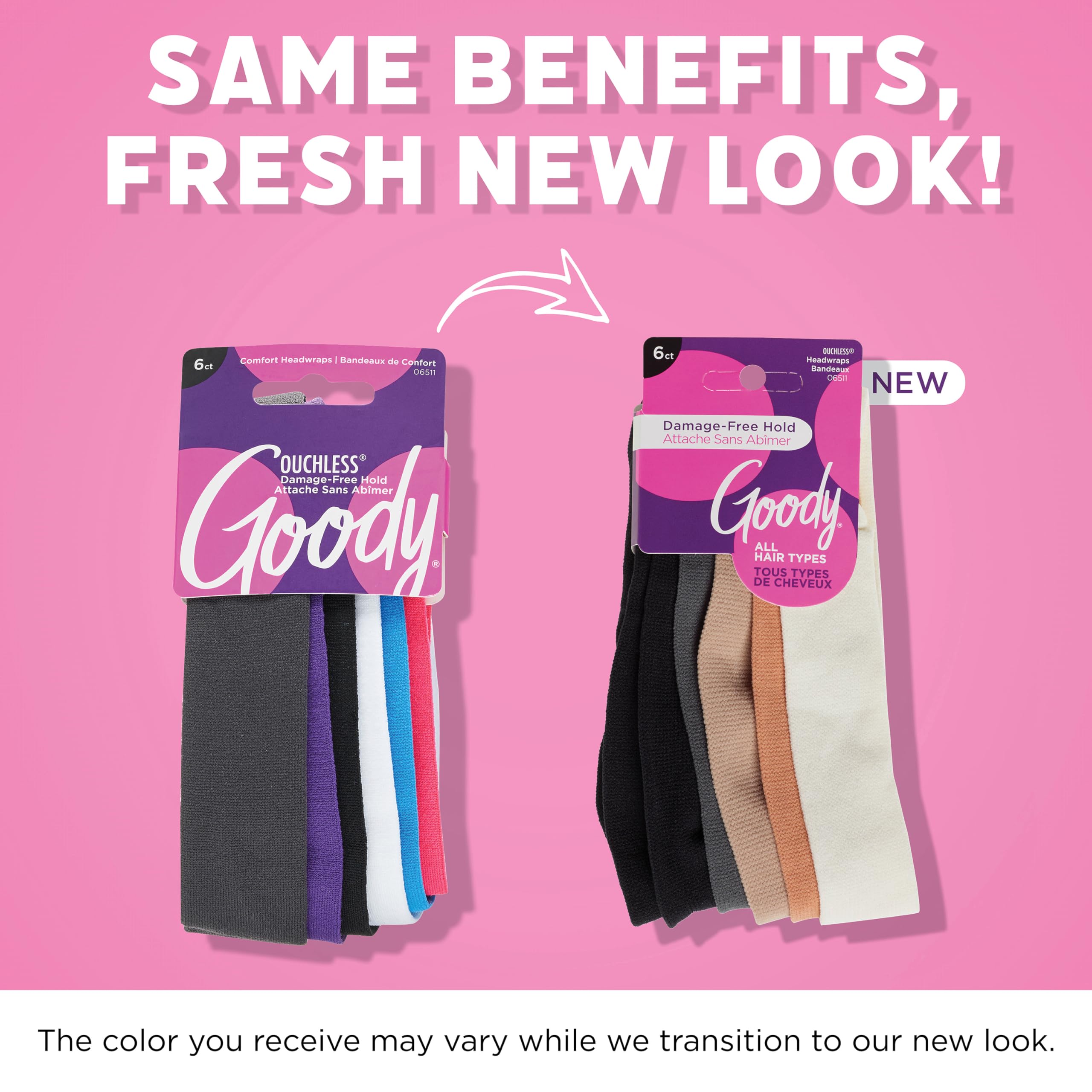 Goody WoMens Ouchless Headwraps, Slim, Brights, 6 Count