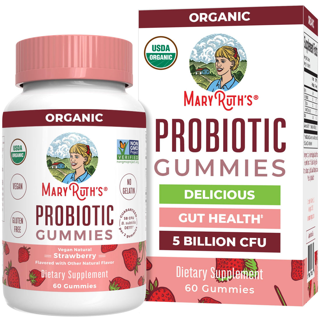 MaryRuth Organics USDA Organic Probiotic Gummies |Probiotics forWomen & Men Digestive Health & Gut Comfort Supplement 5 Billion CFU | Immune & Digestive Support | Vegan | Non-GMO | 60 Count