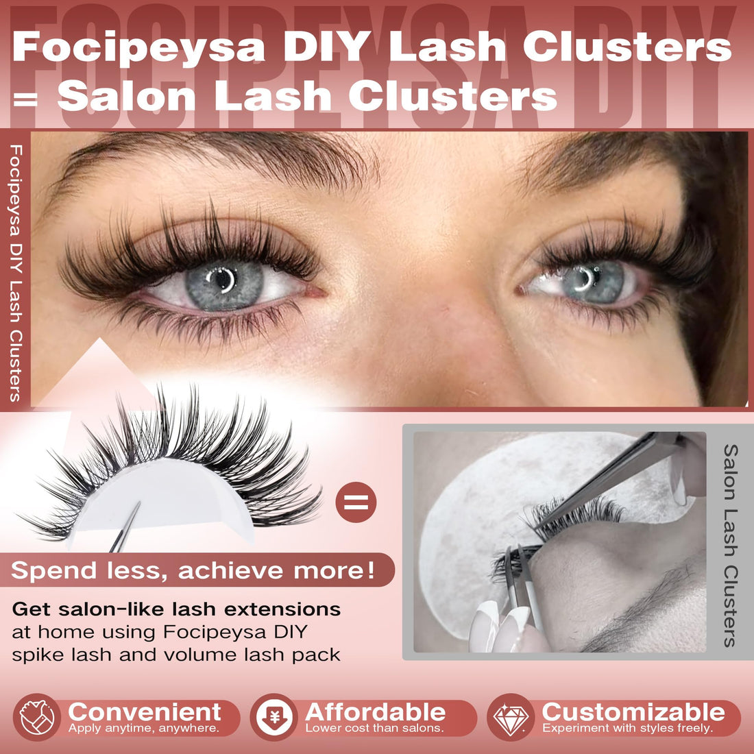 Focipeysa Wispy Lash Clusters Natural Eyelash Clusters Pestañas Postizas Naturales Spiky Manga Lash Extensions C Curly Individual Lashes 10-16mm with Bottom Lashes Clusters DIY Lash at Home