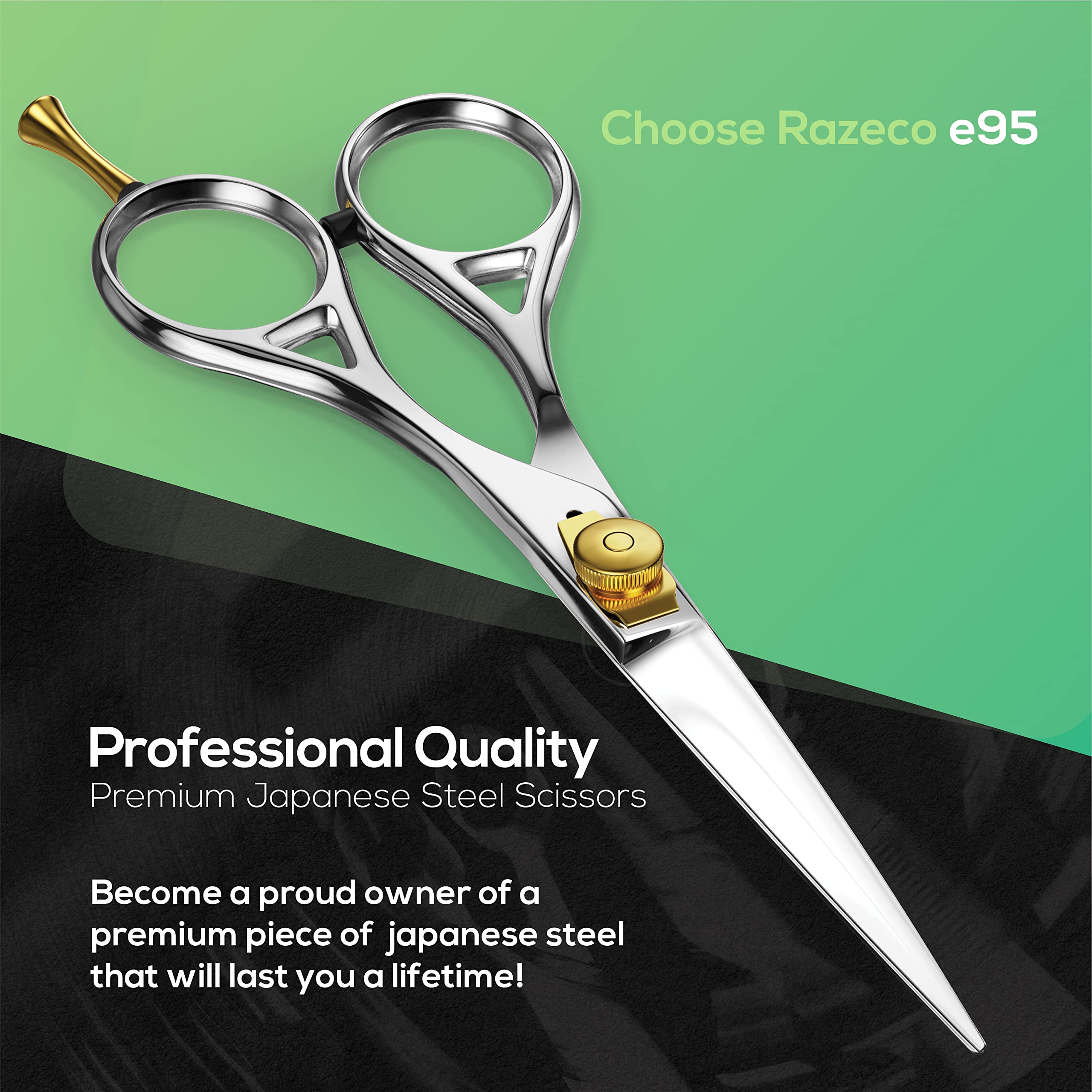 Suvorna Professional Barber Razor Edge Hair Cutting Shears Scissors Razeco E95, Polished Steel, 5.6 Ounce
