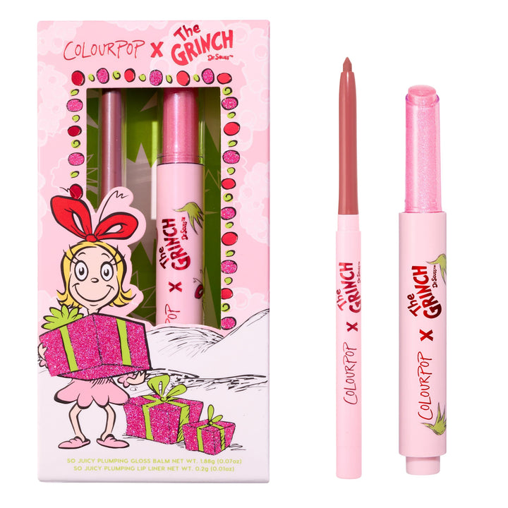 ColourPop x The Grinch Pinky Who Lip Makeup Kit - Limited Edition Lip Liner & Plumping Gloss Balm Hybrid Duo - Visibly Plumps Lips & Delivers Buildable Color (2 Count)