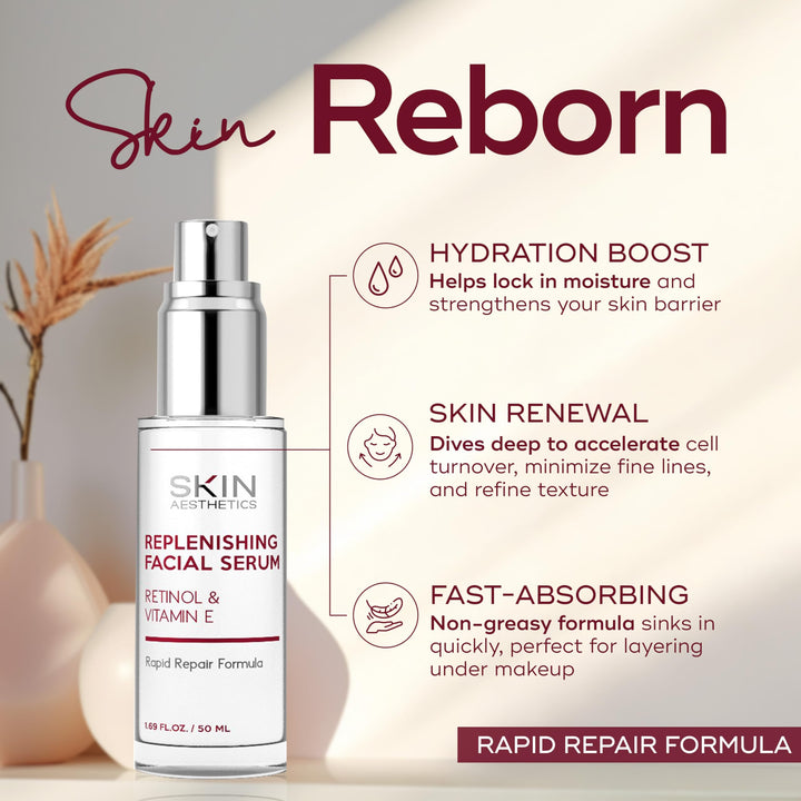 Skin Aesthetics Retinol & Vitamin E Face Serum - Anti-Aging, Blemishes, Fine Lines & Wrinkles Treatment - Dermatologist Tested Korean Skincare - Clean Beauty, Cruelty-Free - 1.69 oz