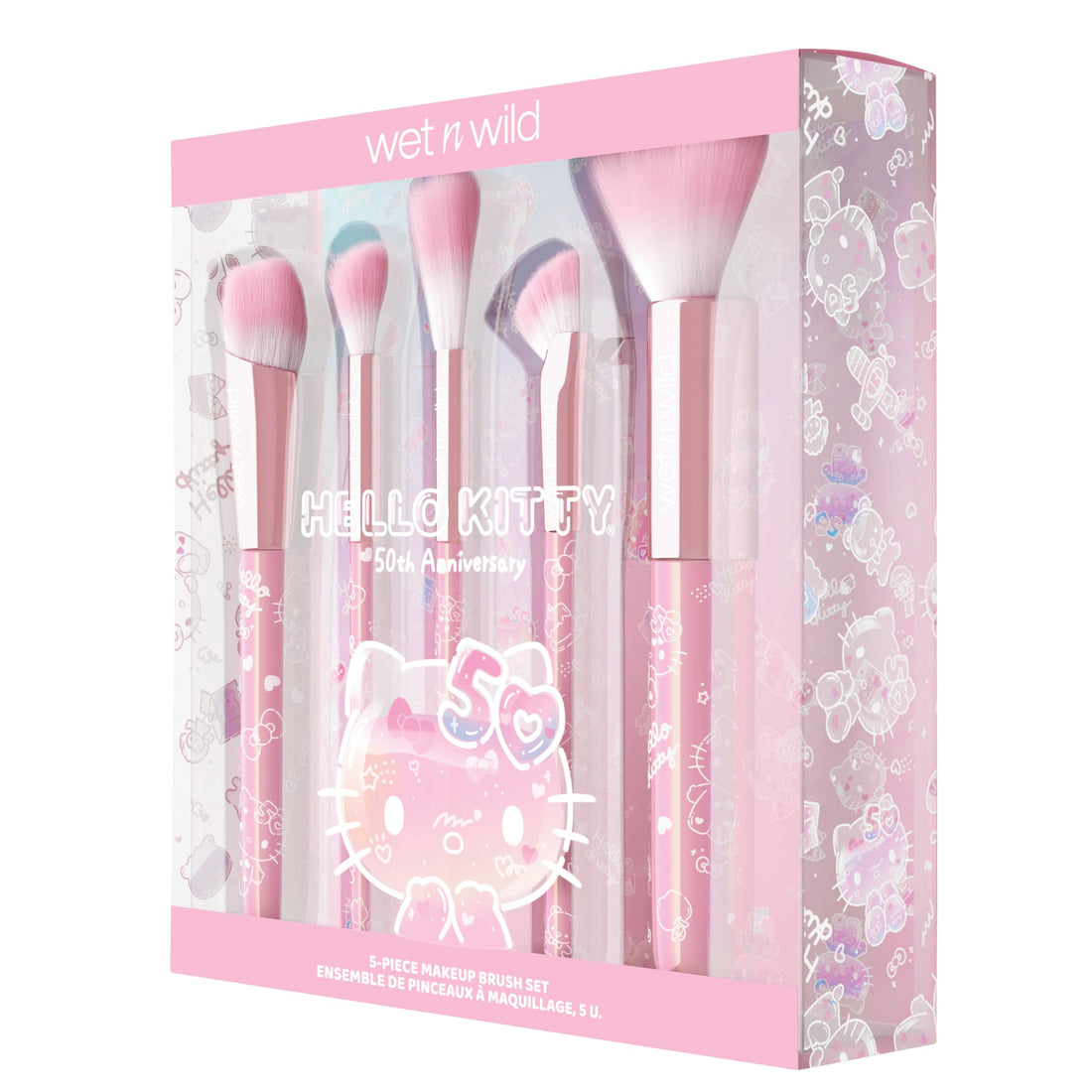 wet n wild Hello Kitty 5-Piece Makeup Brush Set, Buildable & Blendable Multifunctional Seamless Application, Cruelty-Free & Vegan Feathery Soft Bristles