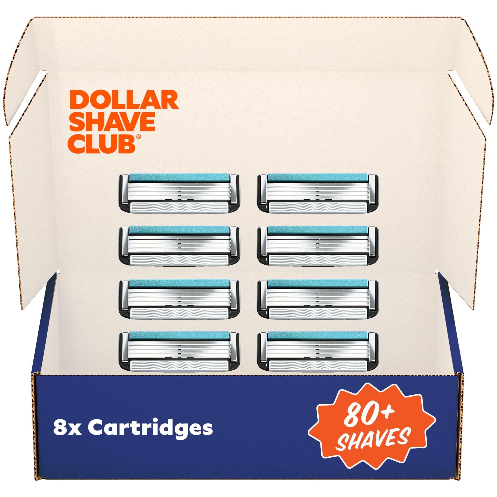 Dollar Shave Club | 4 Blade Razor Refills (8 Pack) | Swift Rinse Blades for Longer and Thicker Hair