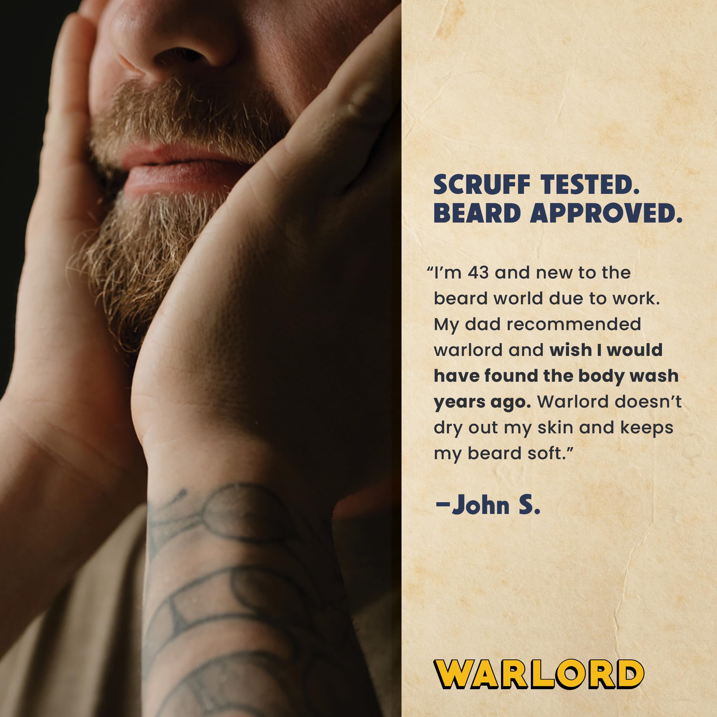 WARLORD 3-in-1 Mens Body Wash, Hair Shampoo Conditioner & Beard Wash - Hydrating & Formulated for Facial Hair w/Vitamin E & Antioxidants for Sensitive Skin - Southern Tobacco, 16 oz bottle w/pump