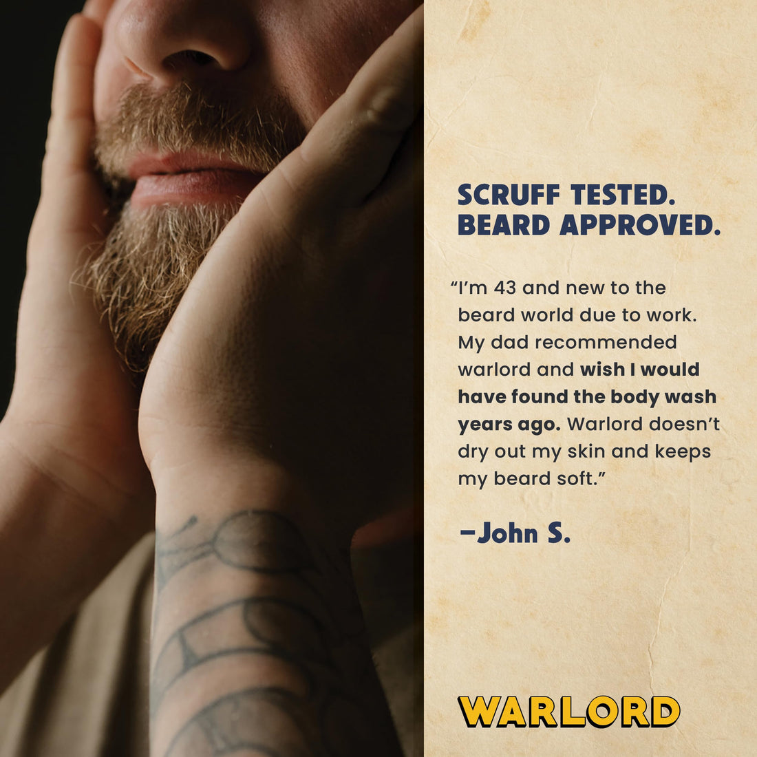 WARLORD 3-in-1 Mens Body Wash, Hair Shampoo Conditioner & Beard Wash - Hydrating & Formulated for Facial Hair w/Vitamin E & Antioxidants for Sensitive Skin - Southern Tobacco, 16 oz bottle w/pump