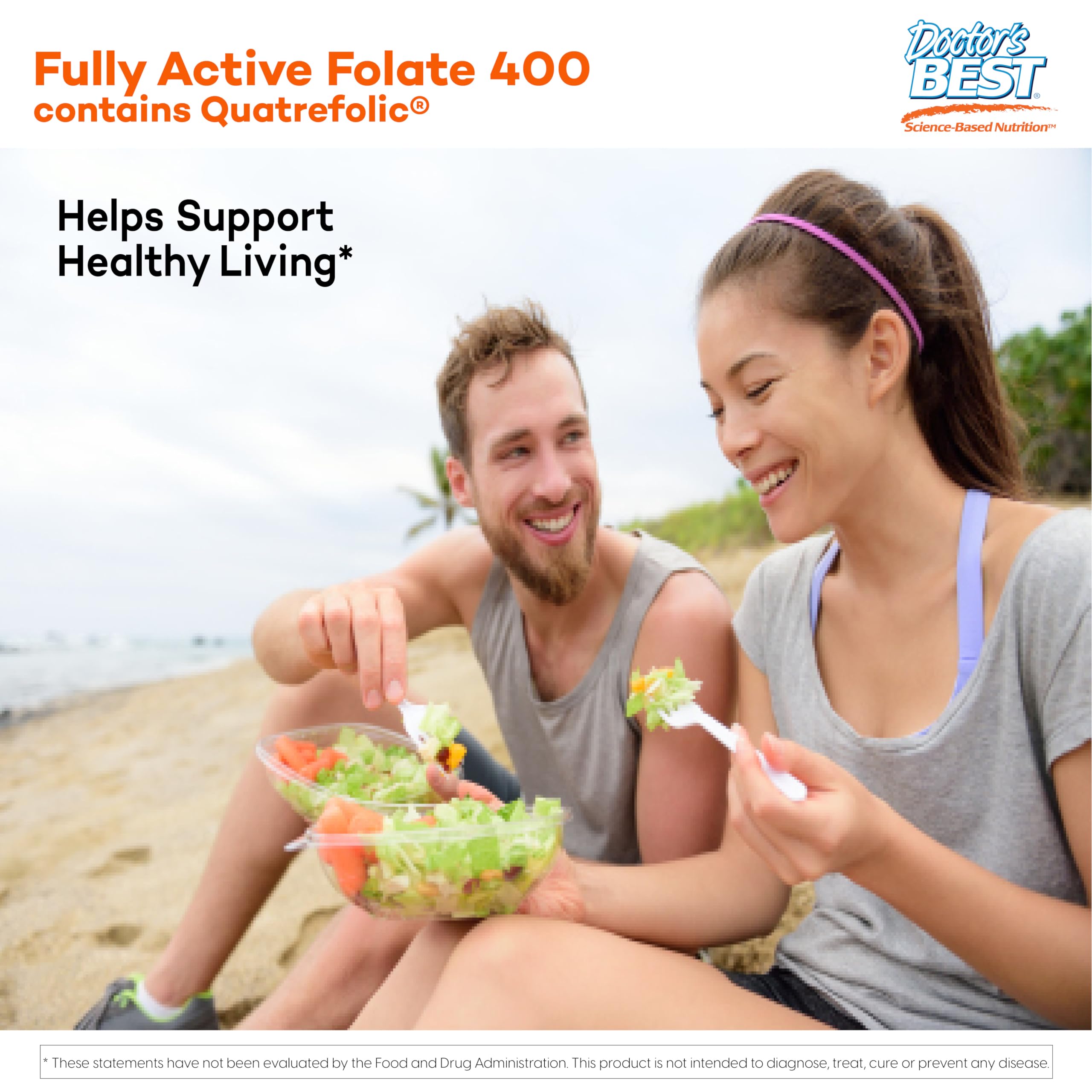 Doctor's Best Fully Active Folate with Quatrefolic NonGMO Vegan Gluten Free 400 mcg Veggie Caps, 90 Count