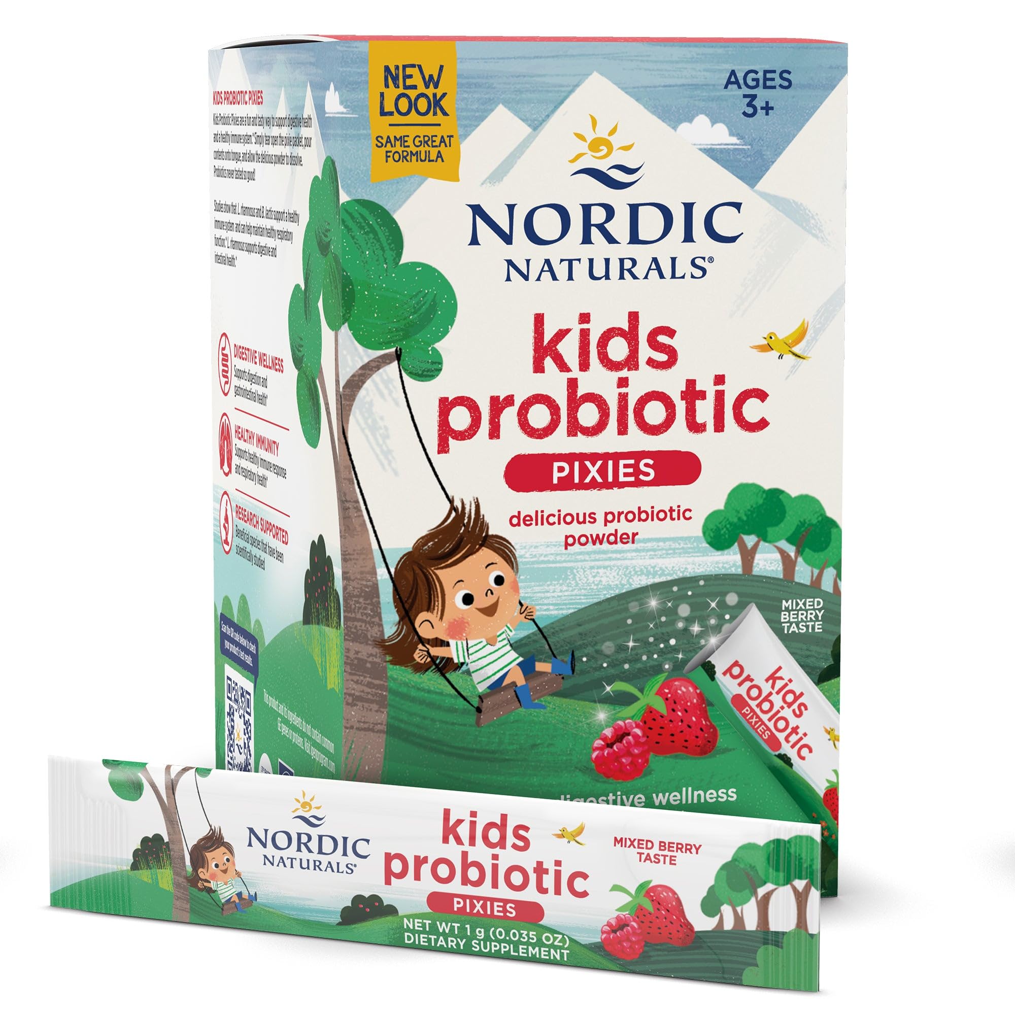 Nordic Naturals Kids Probiotic Pixies, Mixed Berry - 30 Packets - 3 Billion CFU - Digestive Wellness, Immune Support - Non-GMO, Vegan - 30 Servings