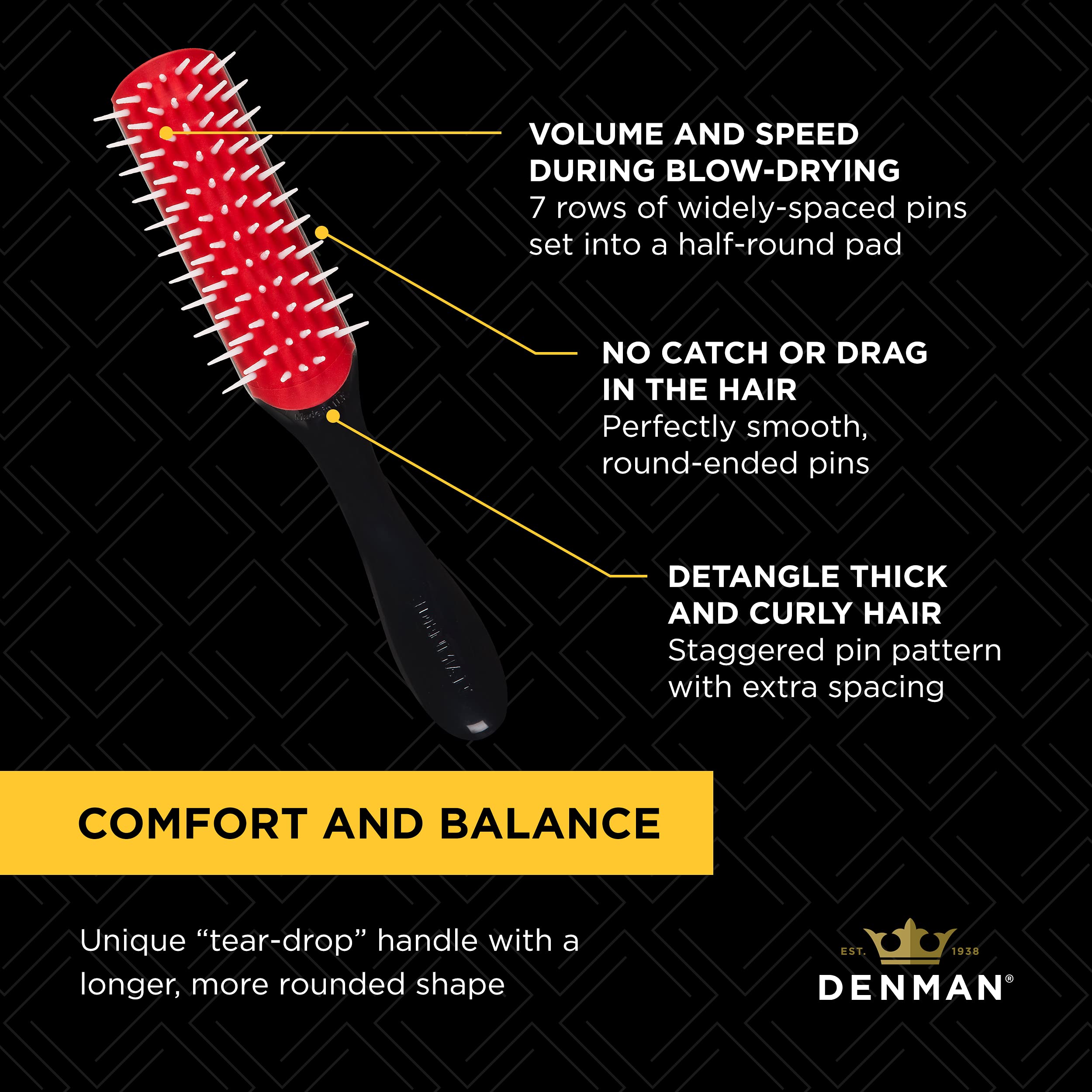 Denman Classic Styling Brush with Free Flow Wide Spaced Pins