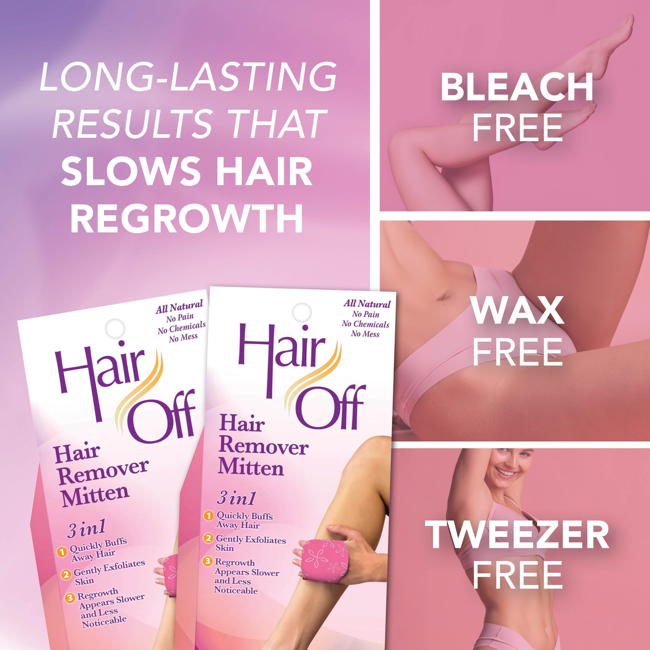 Hair Off Mitten, 3 hair remover mittens (Pack of 4)