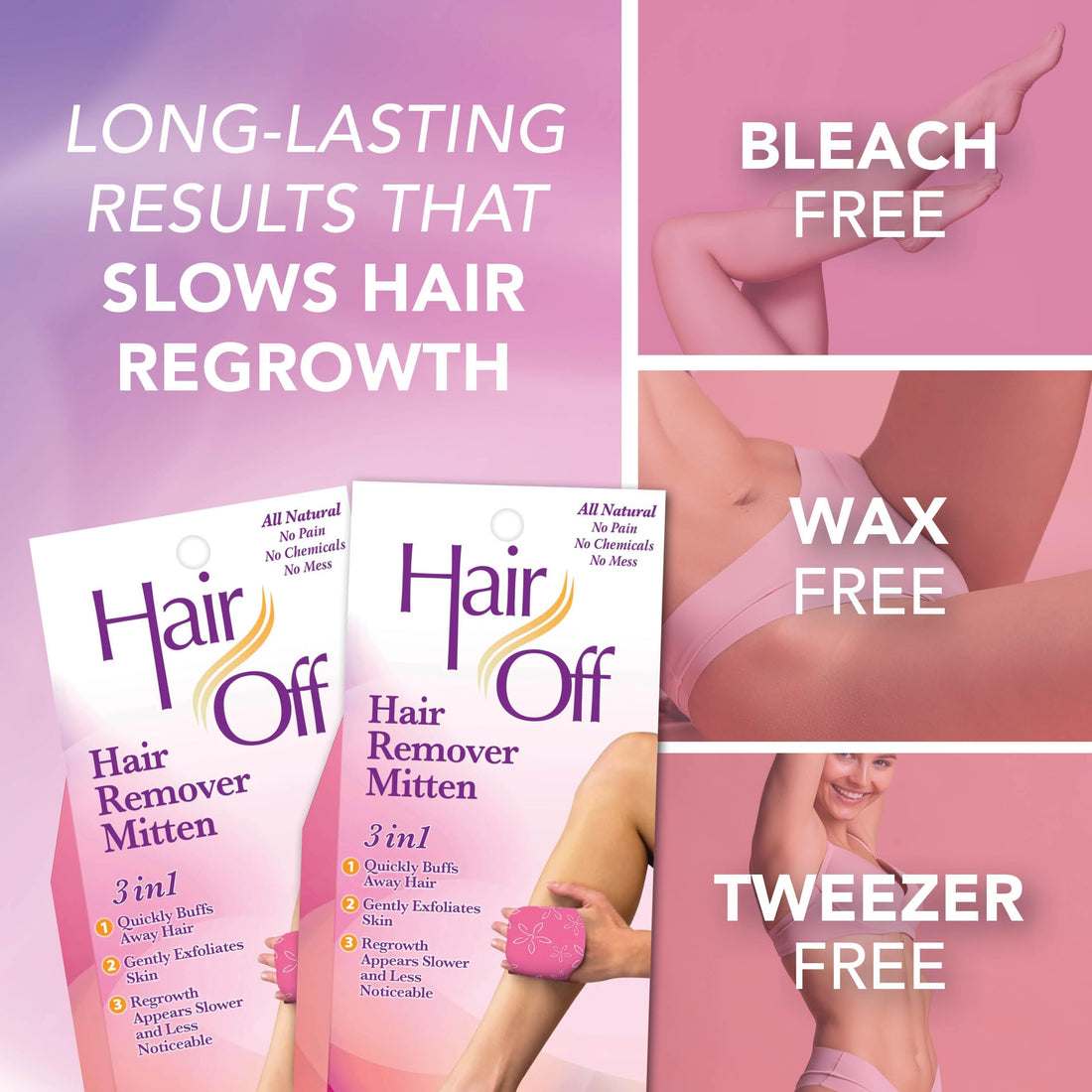 Hair Off Mitten, 3 hair remover mittens (Pack of 4)