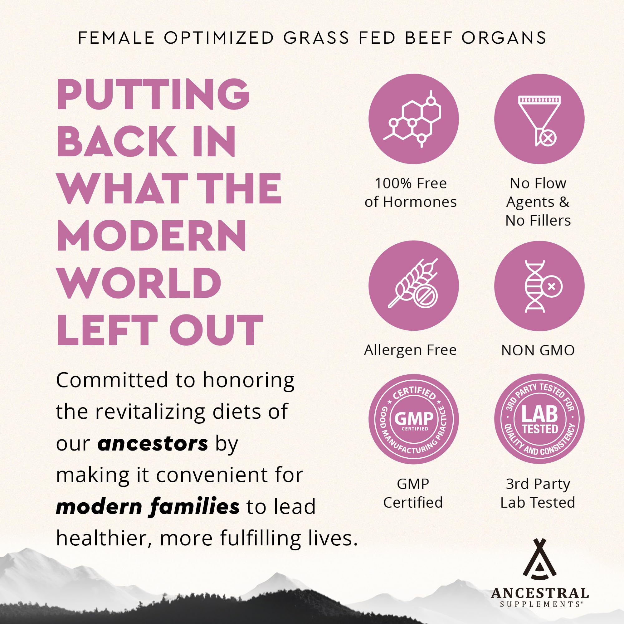 Ancestral Supplements Grass Fed FEM Liver Supplement for Women with Collagen, CoQ10, Vitamin B12, Joint Support Bone Marrow Capsules for Energy, Immunity, Pasture Raised, NonGMO, 500mg Each, 180 Count