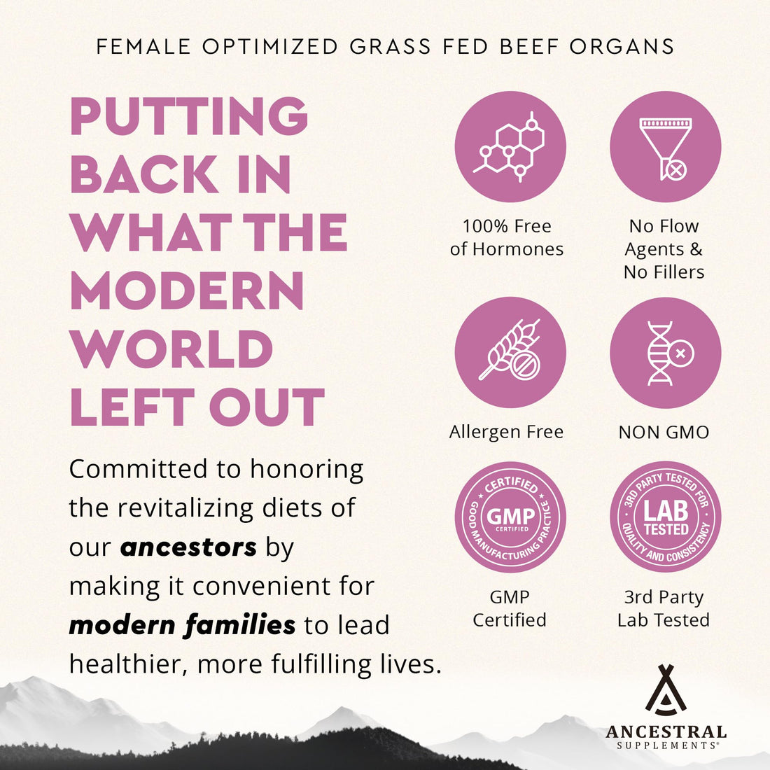 Ancestral Supplements Grass Fed FEM Liver Supplement for Women with Collagen, CoQ10, Vitamin B12, Joint Support Bone Marrow Capsules for Energy, Immunity, Pasture Raised, NonGMO, 500mg Each, 180 Count