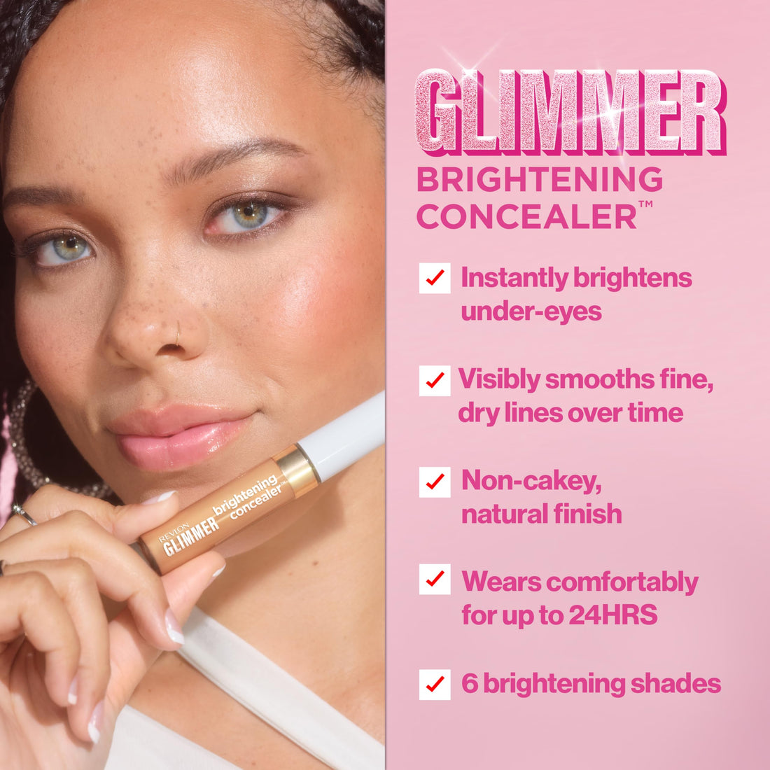Revlon Glimmer Brightening Concealer, Liquid Under Eye Makeup, Made with Caffeine, Vitamin C, & Stevioside, 125, 0.3 fl oz