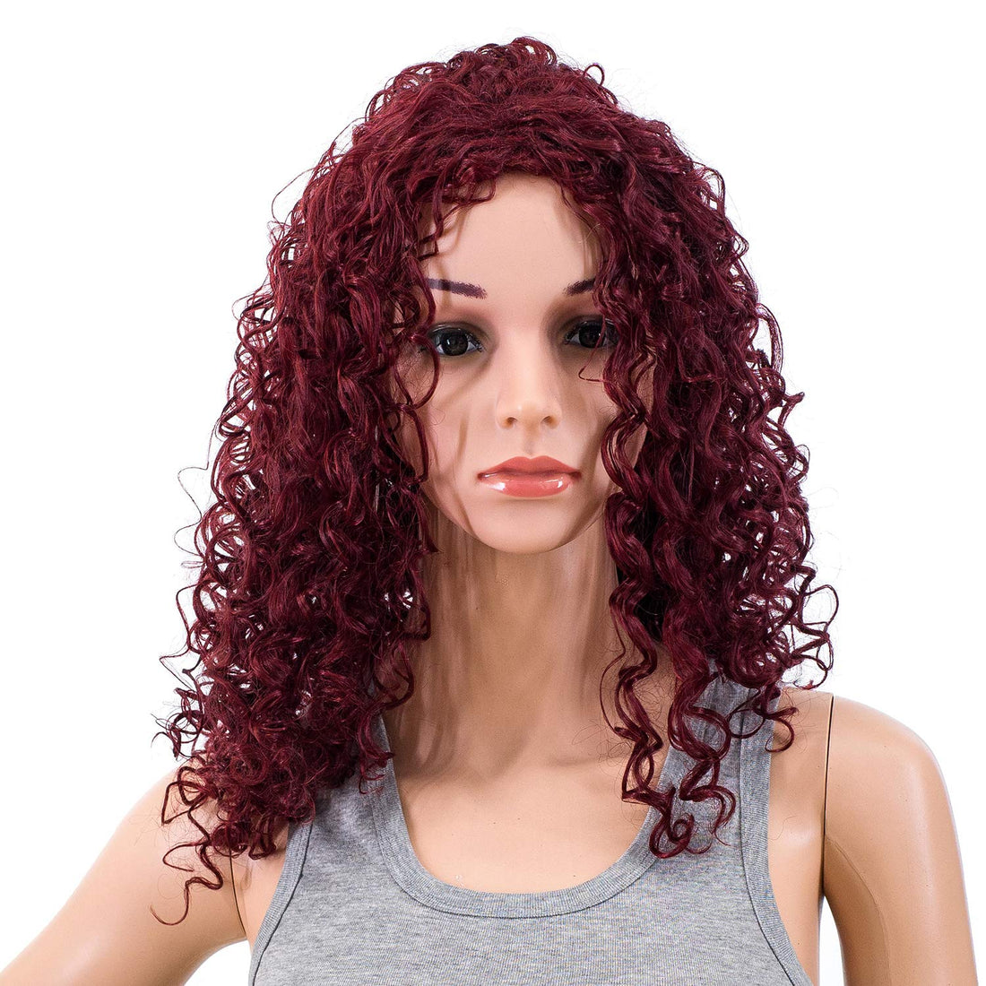 Burgundy Wine Red Mixed: Swacc 20-Inch Long Big Bouffant Curly Wigs For Women Synthetic Heat Resistant Fiber Hair Pieces With Wig Cap (Burgundy Wine Red Mixed)