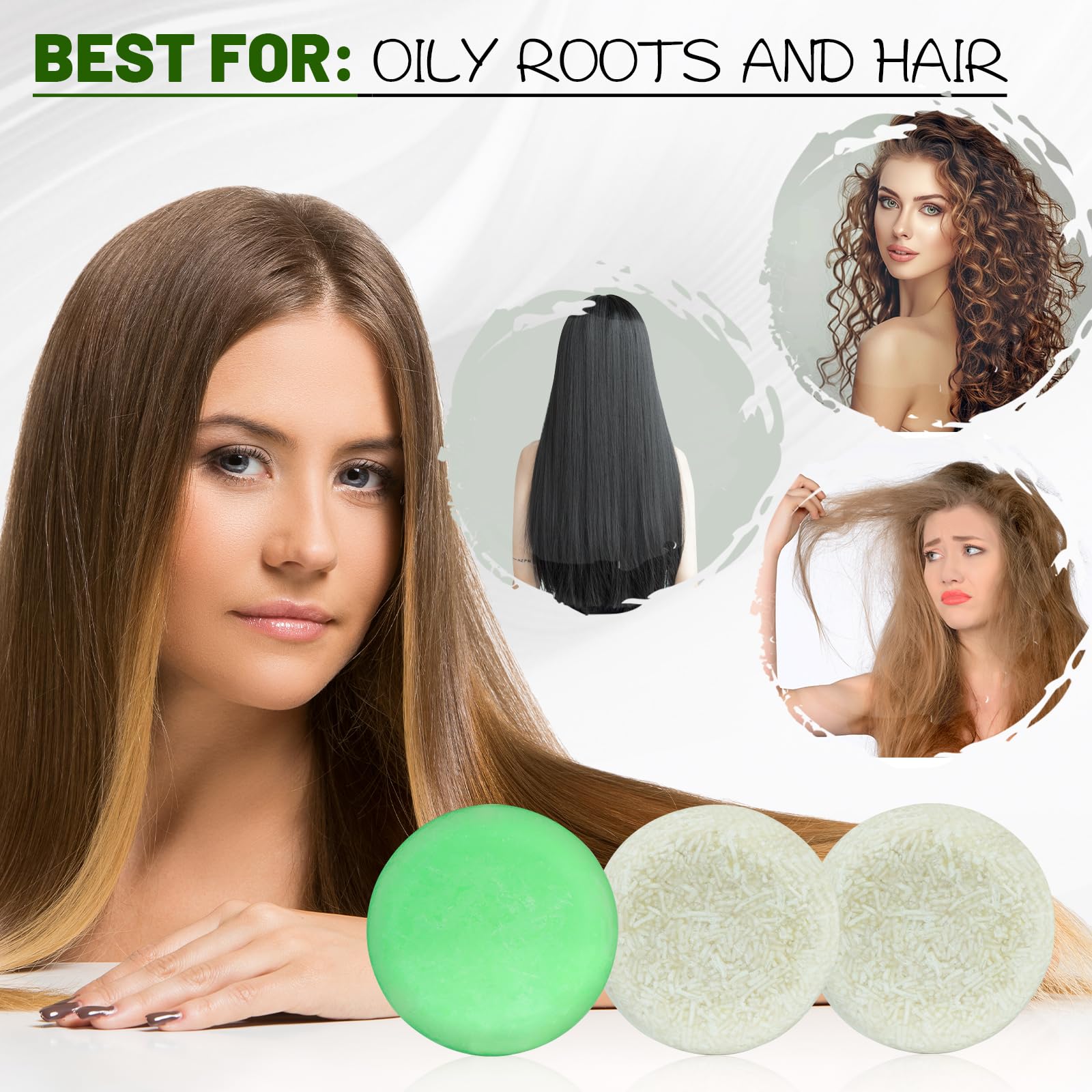 3 PCS Rice Water Shampoo and Rosemary Biotin Conditioner Bar Set for Thinning Hair, Natural Solid Shampoo Soap Bar Oil Control for Men Women Hair Growth Strengthening, Hair Thickening & Regrowth Combo