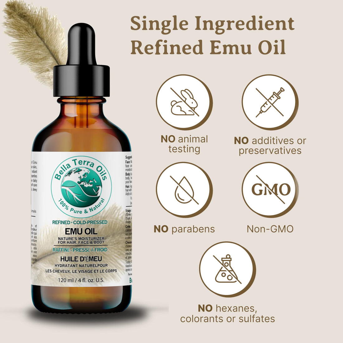 Bella Terra Oils - Emu Oil 8 oz - Australian Legacy, Famed for Omega-3, Omega-6 & Omega-9, The Natural Secret to Radiant Skin