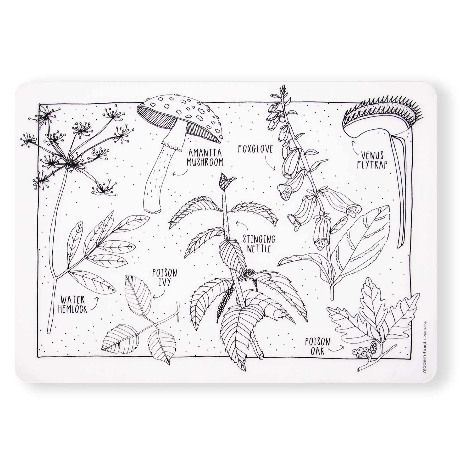 modern-twist 10 x 14 Reusable, Waterproof Coloring Mark-Mat Sheet for Kids, 100% Food-Grade Silicone, Pack of 1, Dangerous Plants