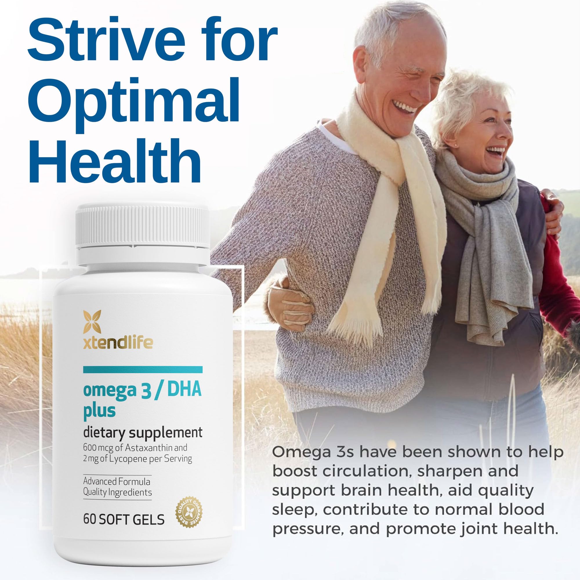 Xtendlife Omega 3 DHA Plus Fish Oil Supplement - 1100mg Omega-3 with DHA and EPA - Includes Lycopene and Astaxanthin to Support Heart, Brain, Eye, and Skin - 1 Month Supply (60 Count)