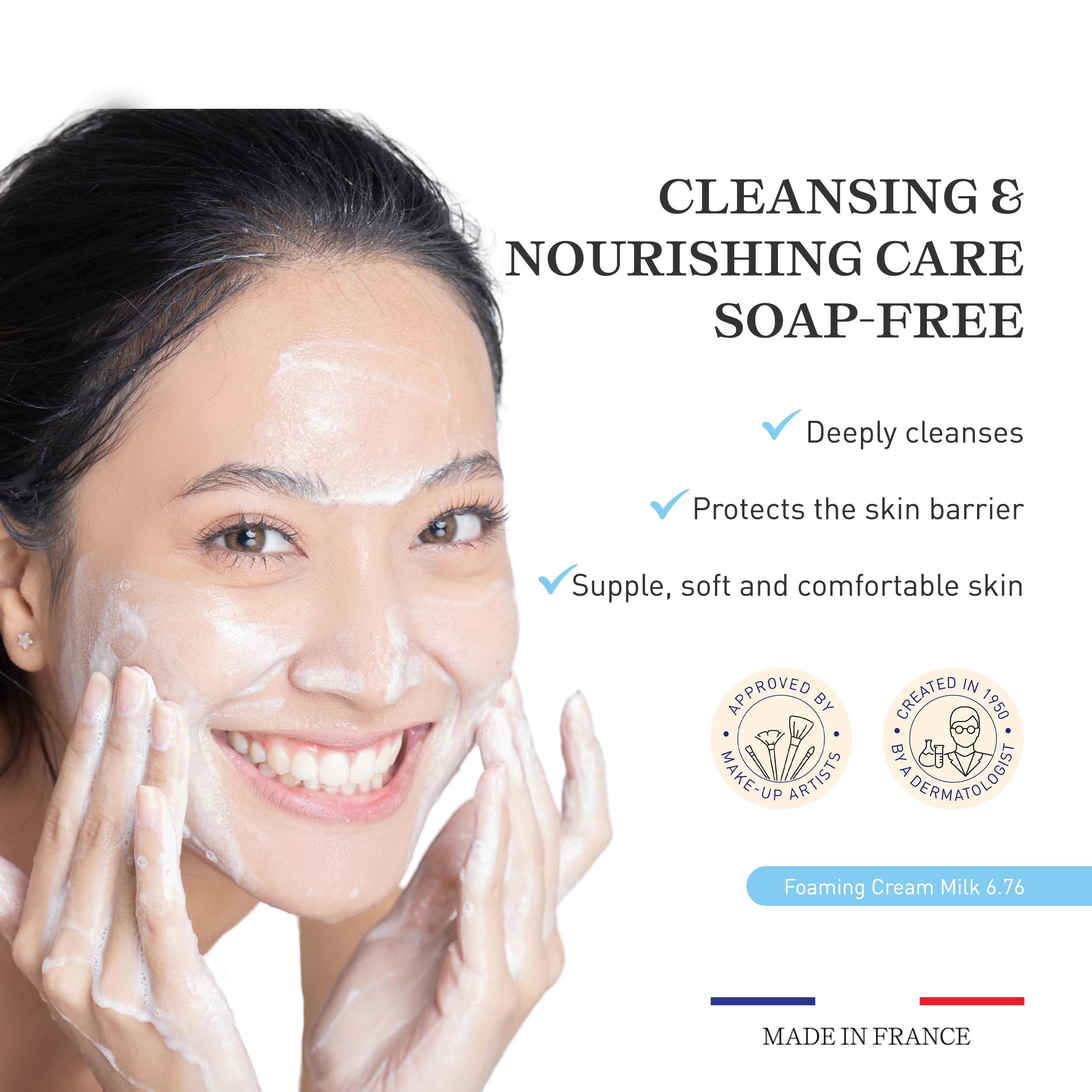 Embryolisse Foaming Cream Milk. Hydrating Cleanser for Face and Body, Soap-Free, Vegan Formula, 6.76 fl.oz.