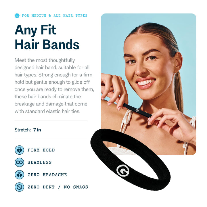 Gimme Beauty Medium Hold Hair Bands - Seamless Spandex & Nylon Ties for All Hair Types - Damage-Free, Comfort Fit Ponytail Holders - No-Crease Elastic Bands for Daily Use - 12 Pack, Black