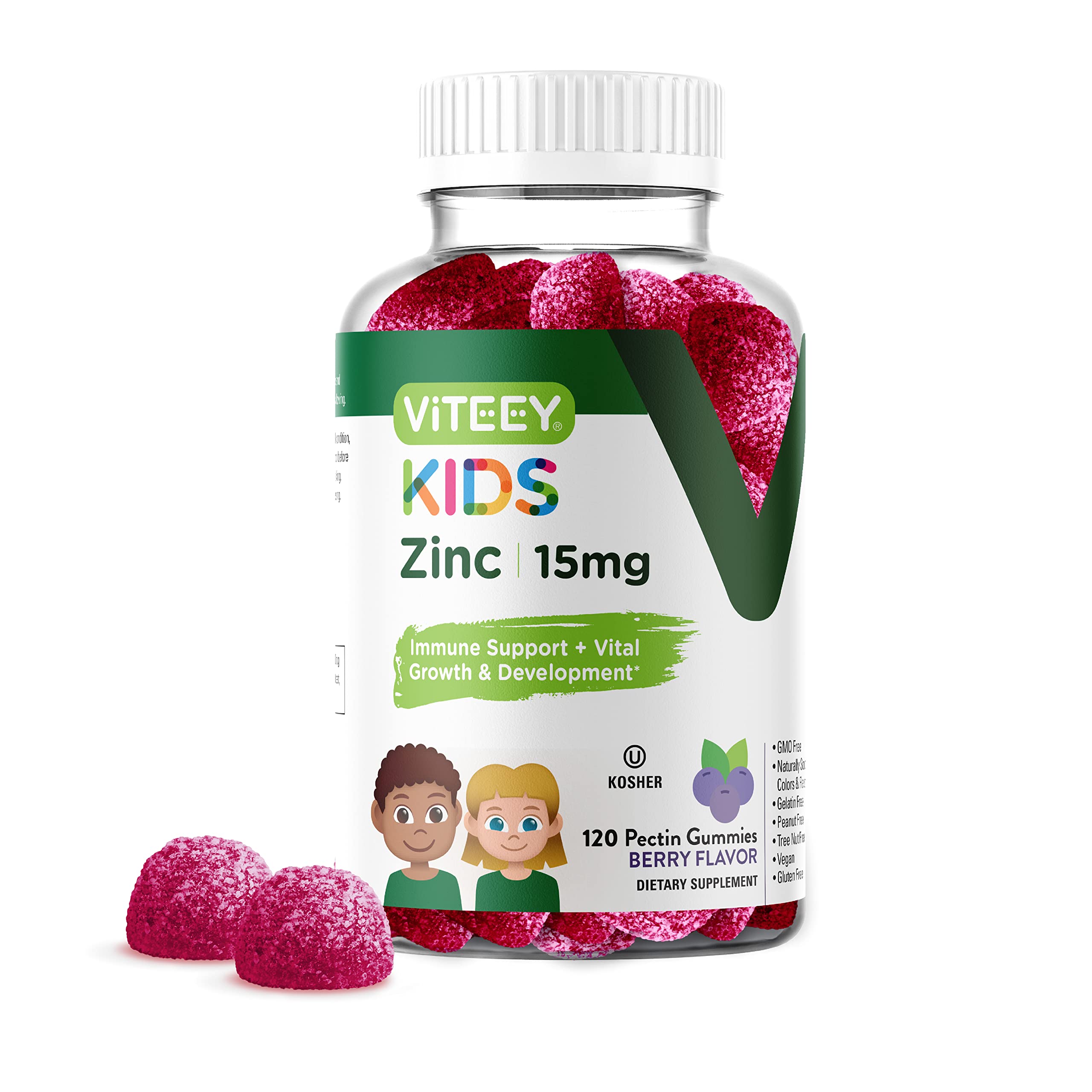 Zinc for Kids Gummies 15mg - Immune Support for Kids & Teens - Powerful Natural Antioxidant, Kids Zinc Vitamin Supplement - Vegan, Gelatin Free, Gluten Free - Tasty Chewable Berry Flavor Gummy