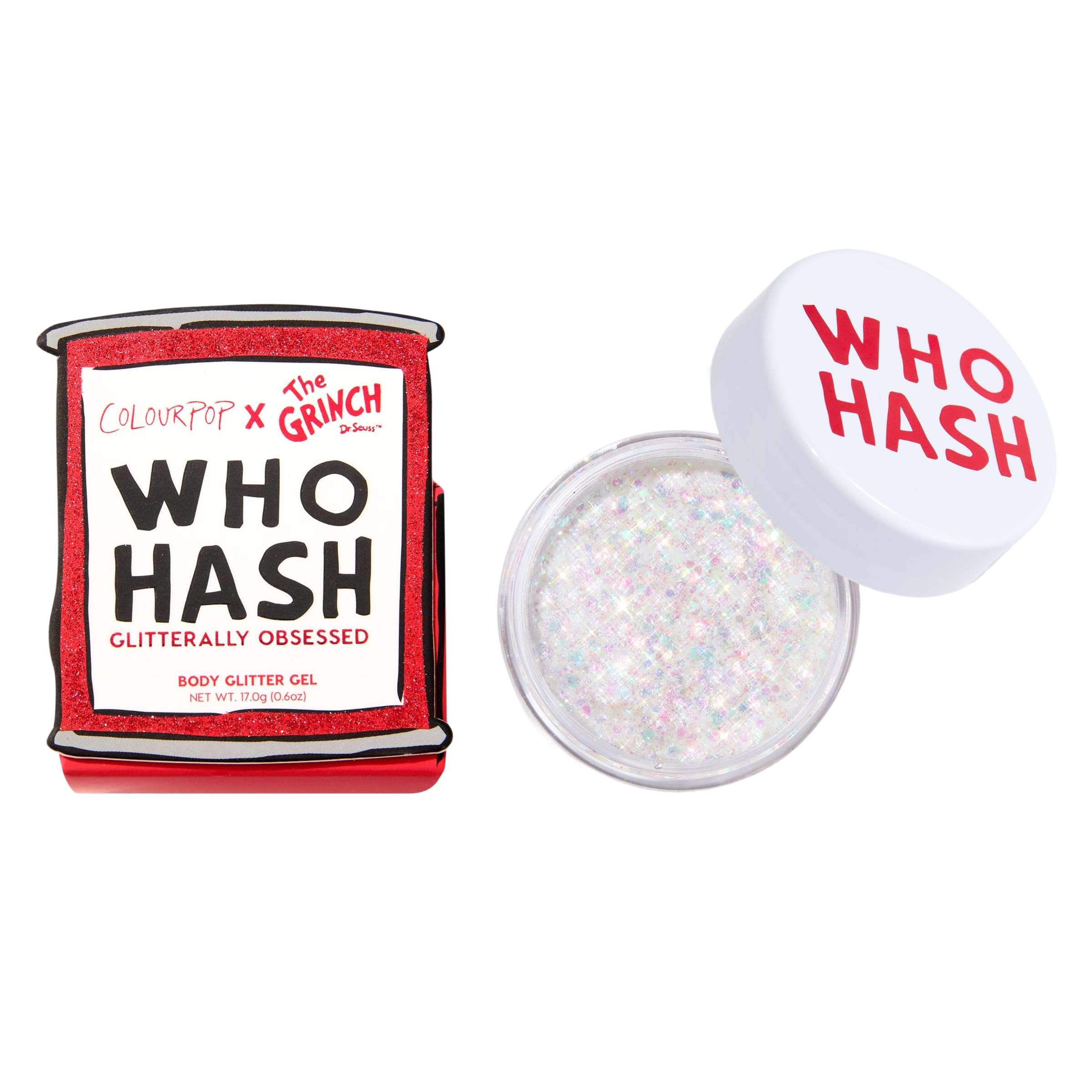 ColourPop x The Grinch Who-Hash Gliterally Obsessed Iridescent Body Glitter Gel - Limited Edition Glitter Makeup for Hair, Face & Body - Holiday Makeup Must-Have (0.6 oz)