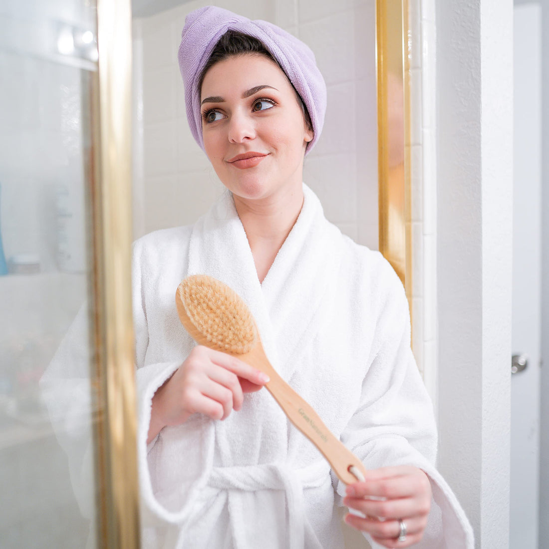 GranNaturals Dry Skin and Body Brush for Anti Cellulite Reducing Massager Treatment with Long Wooden Handle