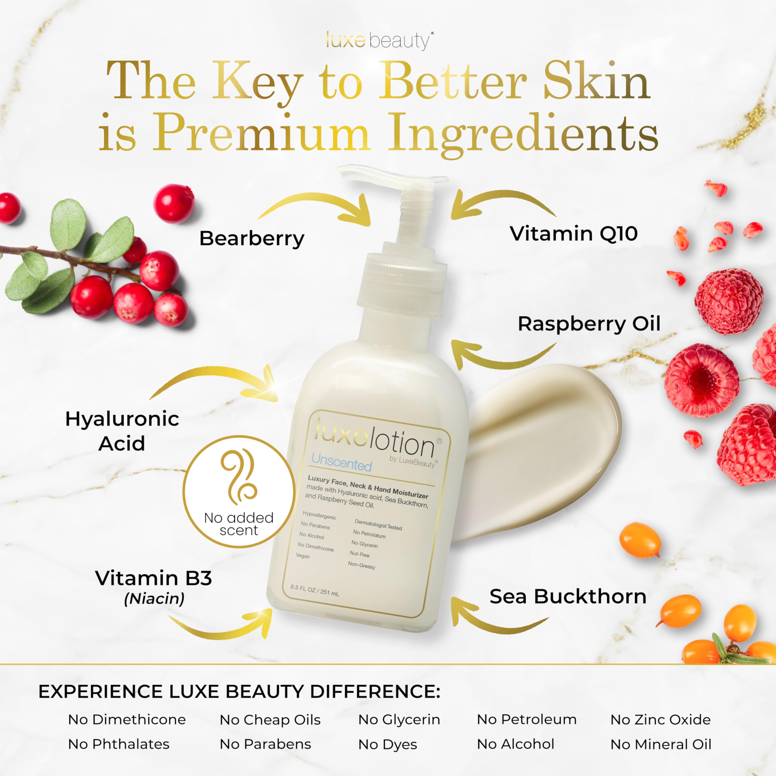 Luxe Beauty Lotion, Unscented, 8.5 oz.