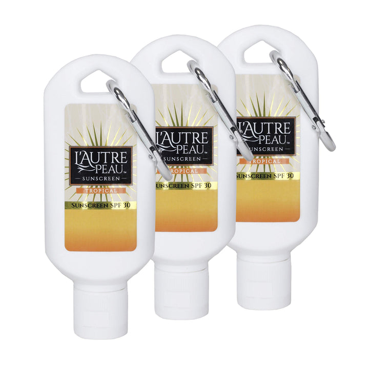 SPF 30 Sunscreen by L'AUTRE PEAU [2 oz. Pocket Tottle with Carabiner Clip] | Special 3 Pack - White Color