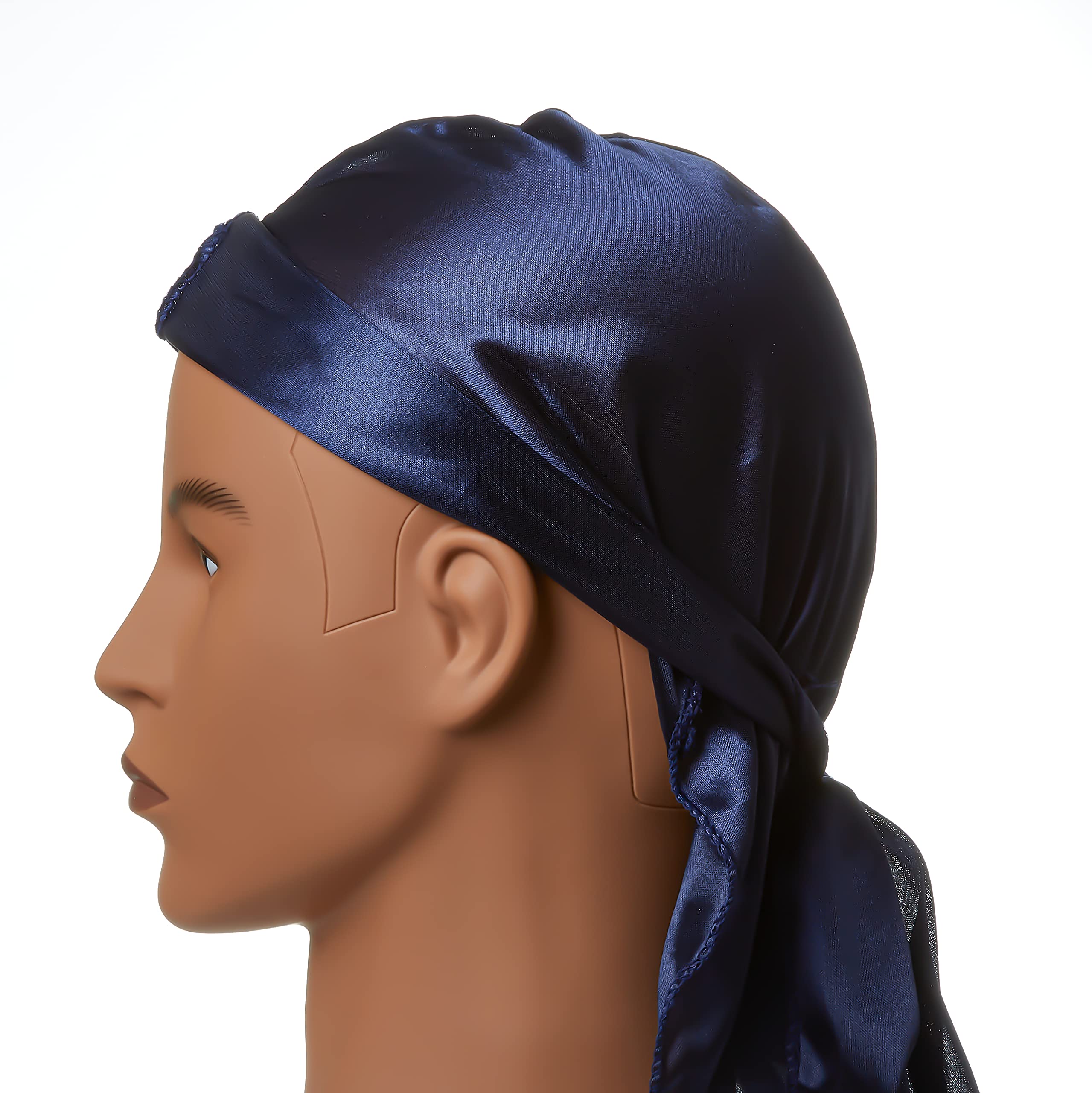KISS RED Silky Satin Durag Premium Smooth Silky Durag for Men & Women 360 Waves Headwraps (Navy)