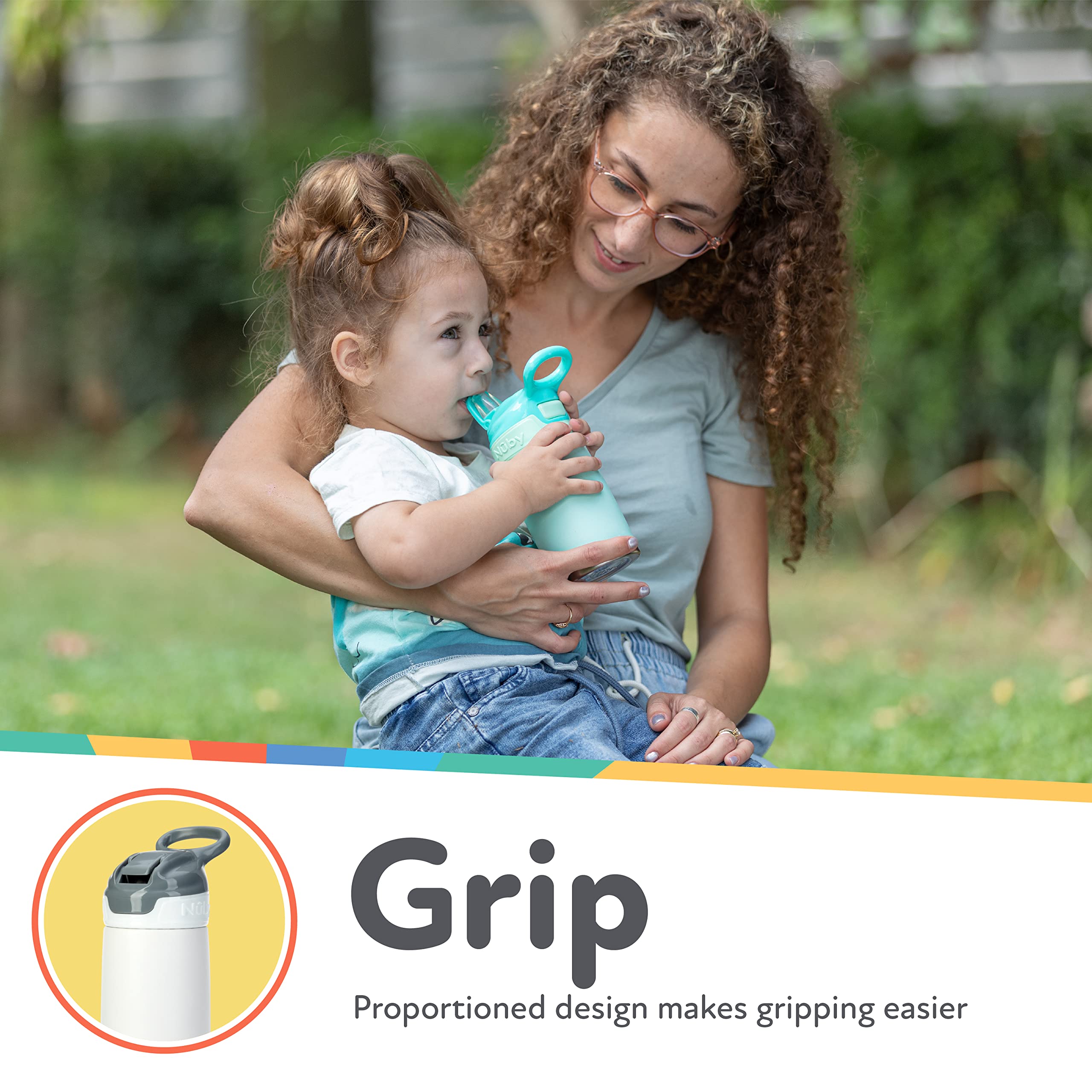 Nuby Thirsty Kids No Spill Flip-It Reflex Stainless Steel Travel Cup or Water Bottle - 10 Oz - 18+ Months - Pink