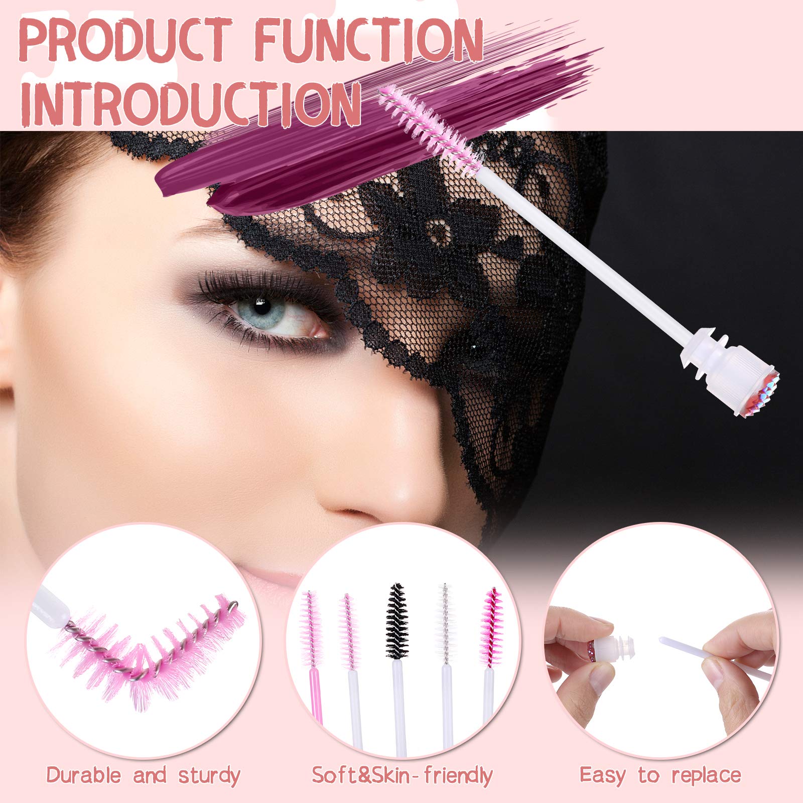 Dming 50pcs Eyelash brush Lash Wand Makeup tool Eyelash Extension supplies Cleaning brush Diamond Mascara star d pink