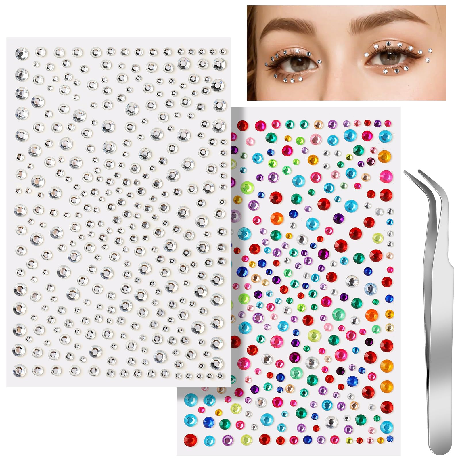 Teenitor Face Gems Self Adhesive Face Rhinestone Face Jewels, 650pcs Makeup Rhinestones, Stick On Rhinestones for Makeup, Gems for Face, Hair, Body, Eye