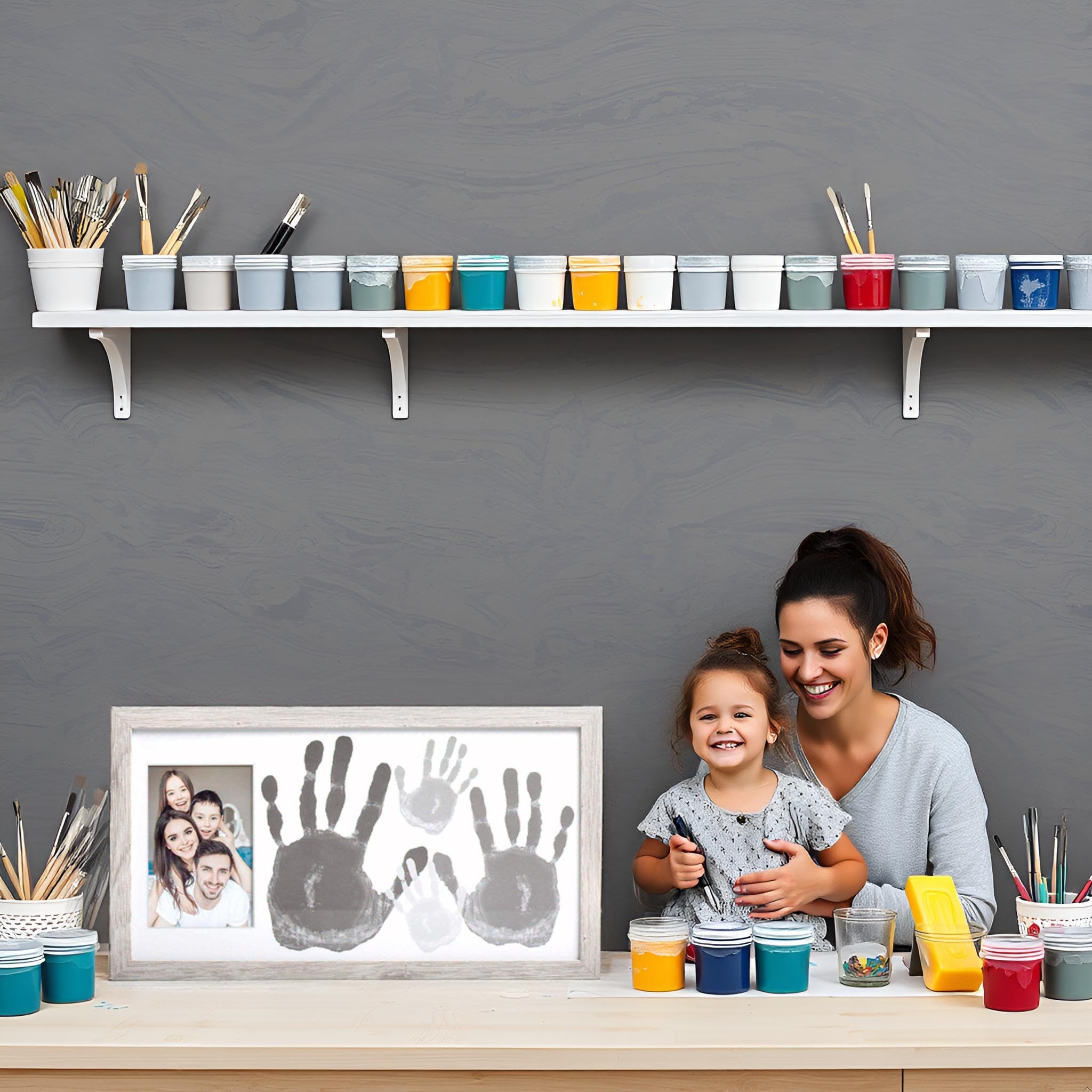 Kate & Milo Rustic Family Handprint Photo Frame, Keepsake Frame, DIY Craft for Parents and Children, Farmhouse Decor, 6 x 4 Photo Inserts, Distressed Wood