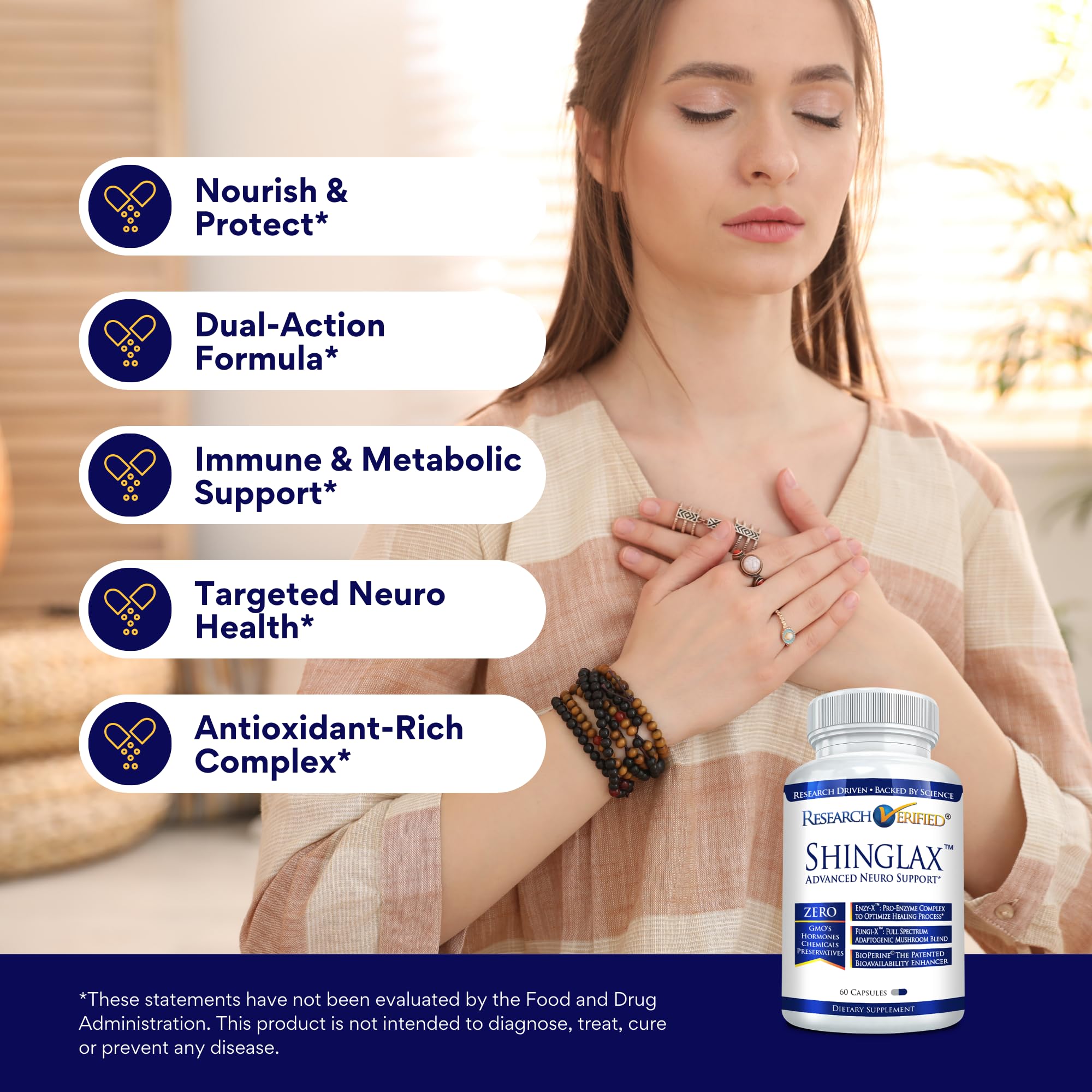 Research Verified Shinglax - Lemon Balm, Proteolytic Enzymes, Mushroom Complex, Vitamin B Complex, Oregano, Zinc - GMO Free, Made in USA - 60 Capsules (Pack of 1)