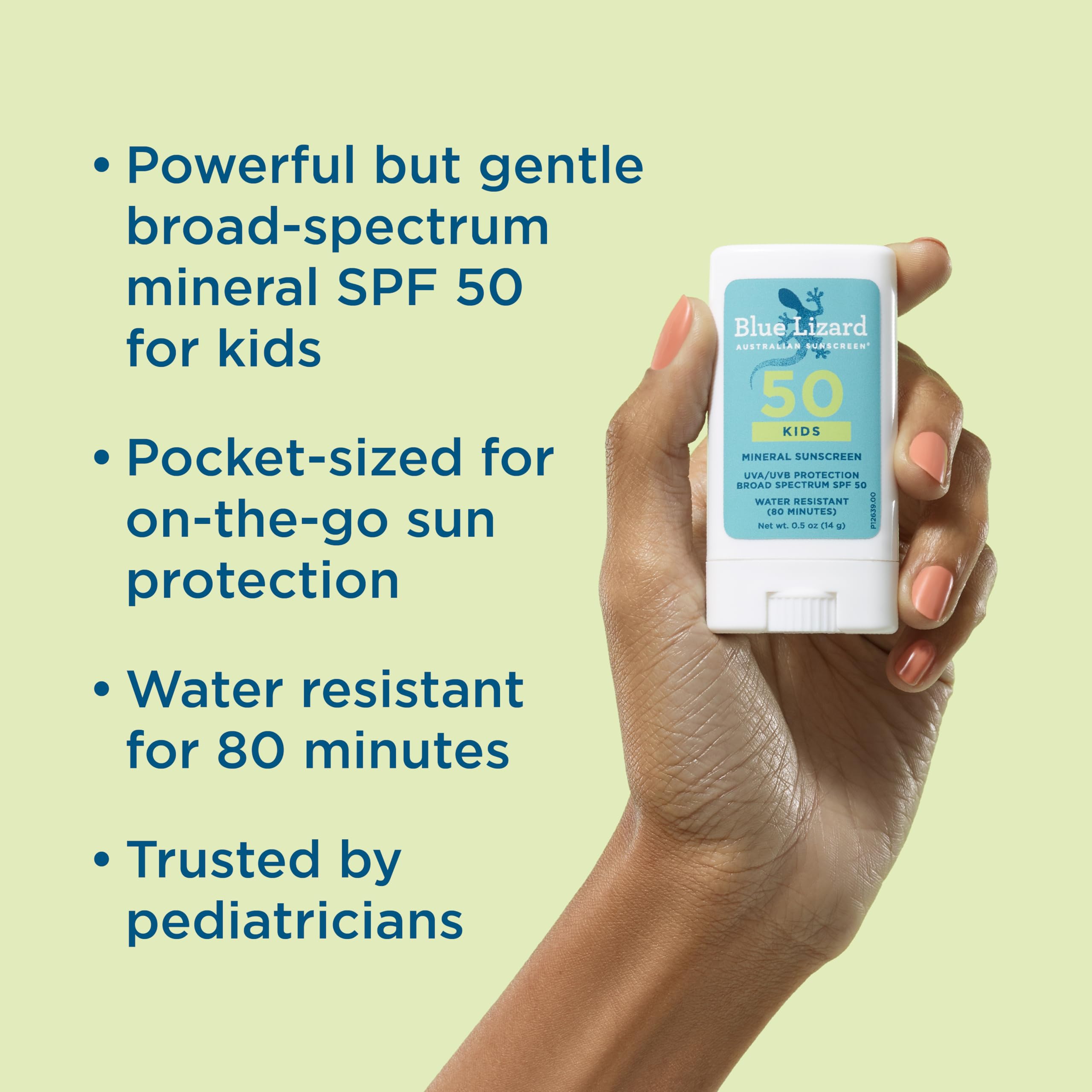 BLUE LIZARD Mineral Sunscreen Stick with Zinc Oxide SPF 50+ Water Resistant UVA/UVB Protection Easy to Apply Fragrance Free, Kids, Unscented, 0.5 oz