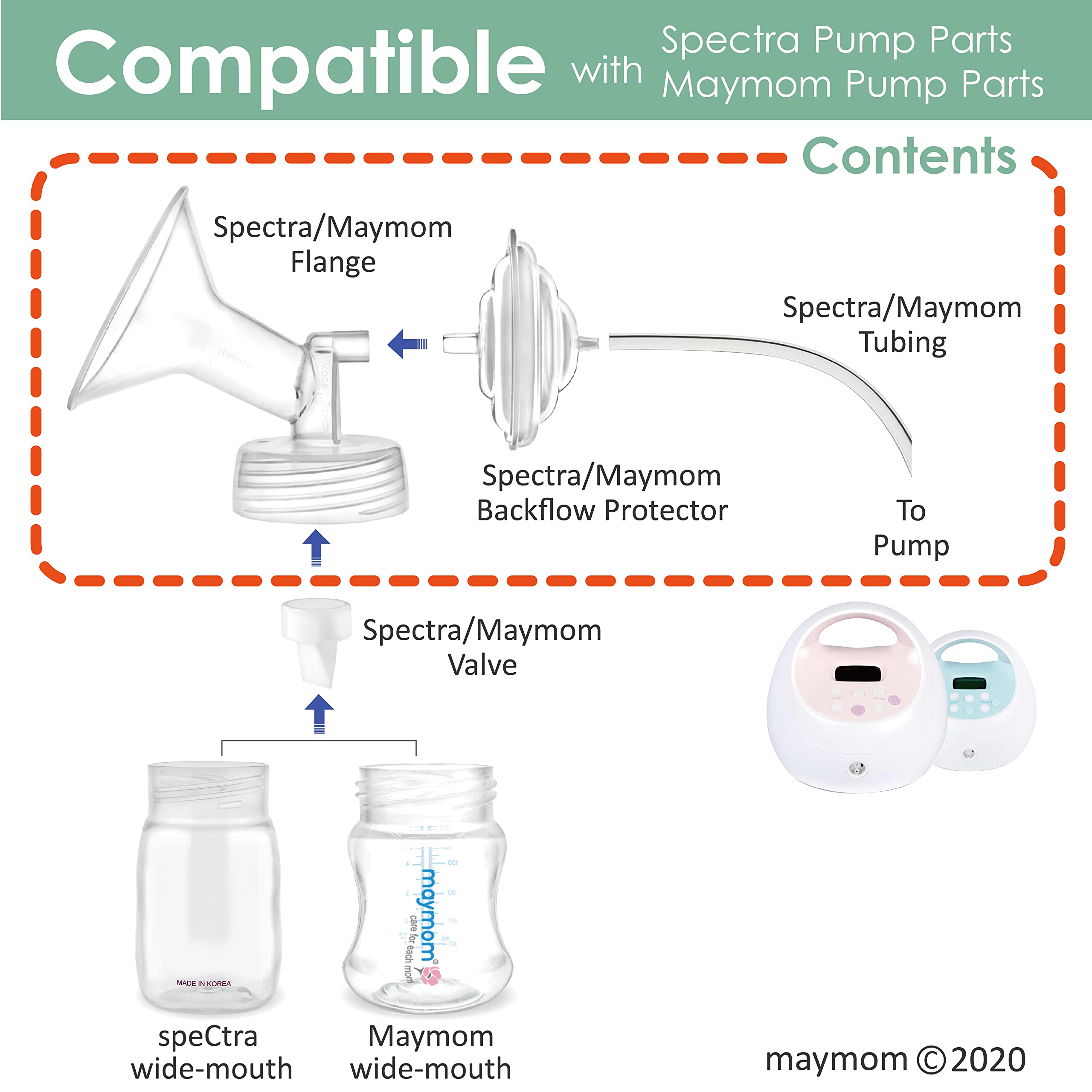 Maymom Pump Parts Compatible with Spectra S2 Spectra S1, 9 Plus Pump Not Original Spectra Pump Parts Replace Spectra S2 Accessories and Spectra Flange. Inc Flange Backflow Protector Tubing (24mm)