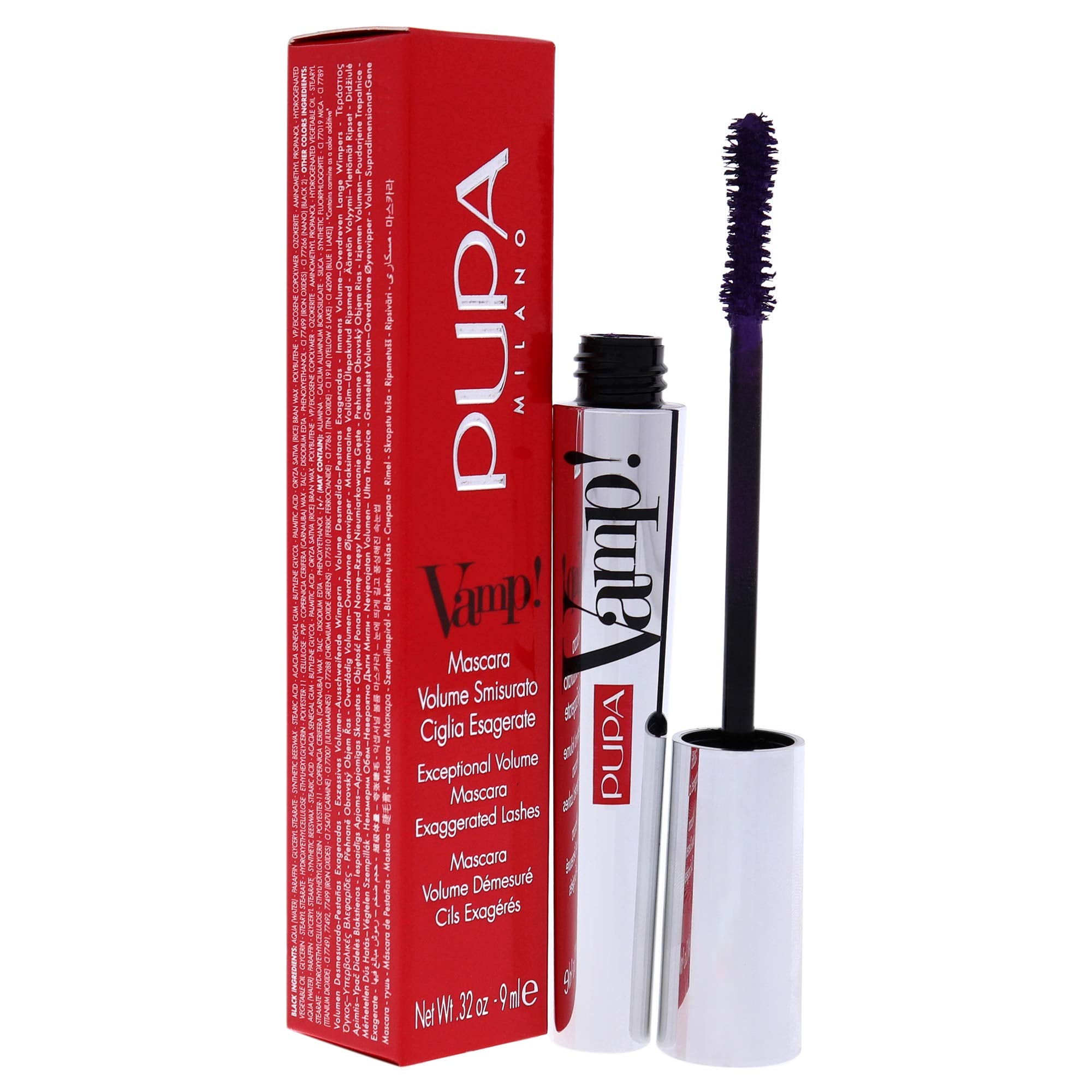 Pupa Milano Vamp! Mascara - Volume Building Revolutionary Performance and Formula - For Thick, Full, Super Dense Lashes with the Dramatic Look of False Lashes - 400 Amethyst Violet - 0.32 Oz