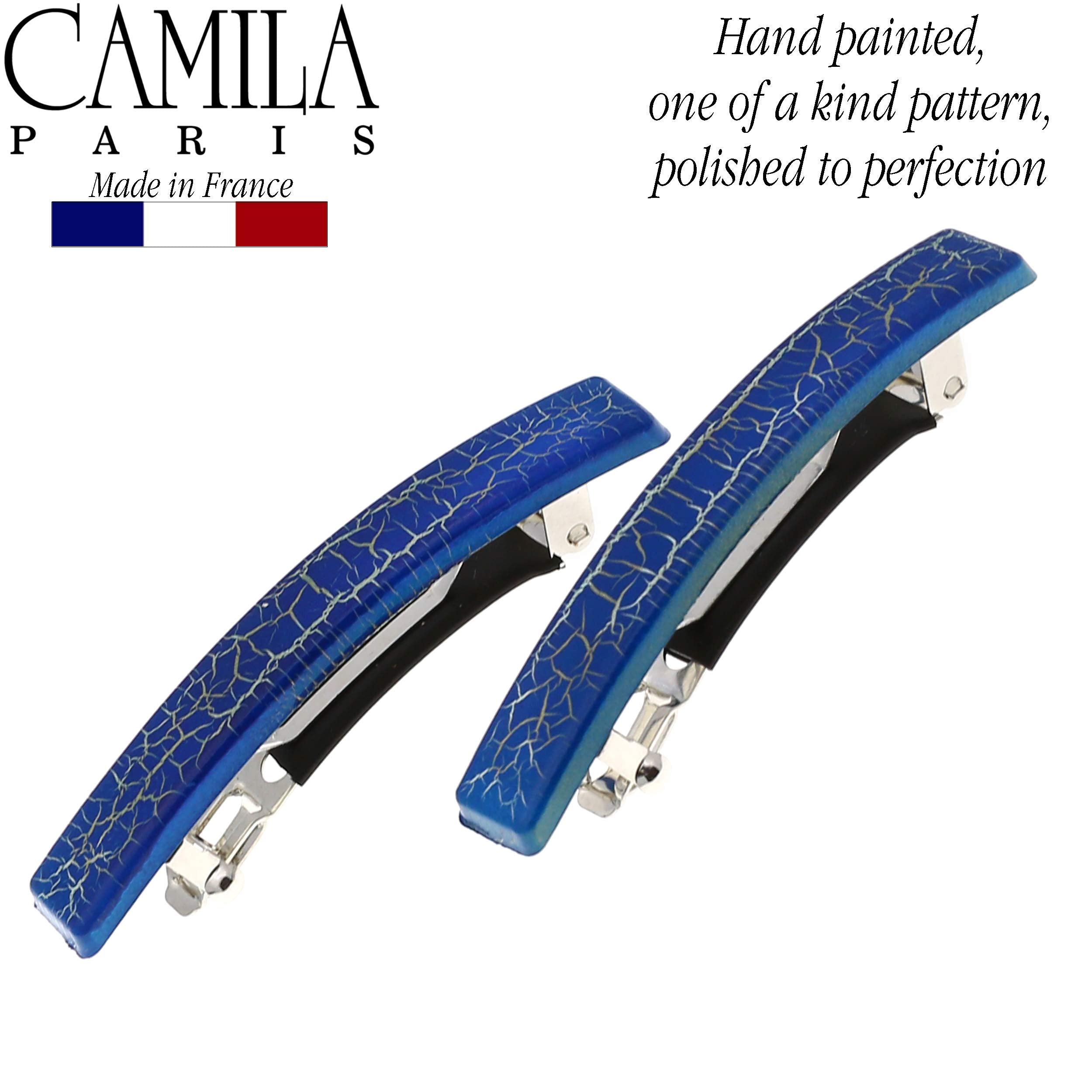 Camila Paris CP2956 French Hair Barrettes Clips for Girls, Set of 2 Rubberized Metal Clasp Strong Hold Grip Hair Clips for Women, No Slip and Durable Styling Girls Hair Accessories, Made in France