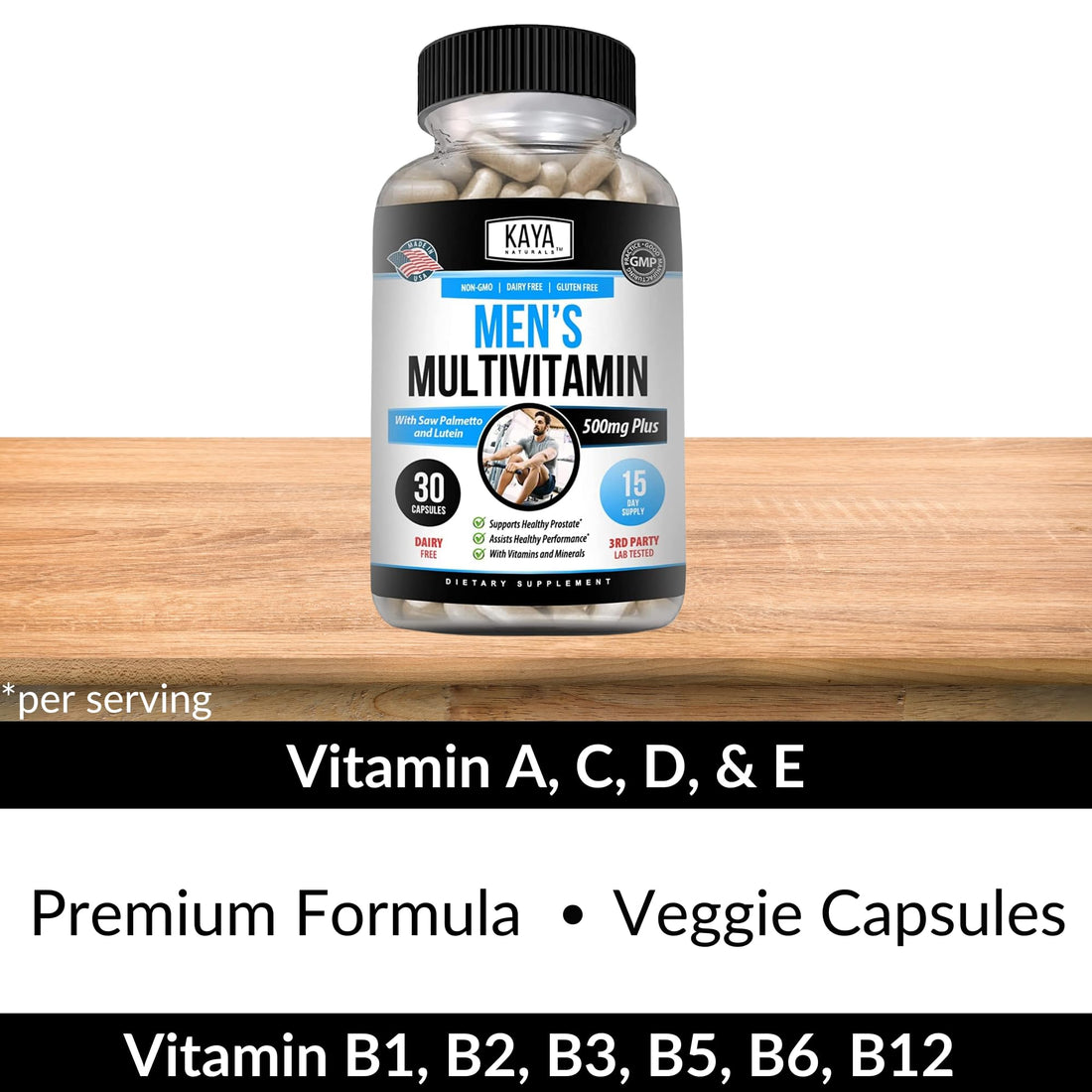 Kaya Naturals Multivitamin for Men - Men's Prostate Multivitamin - Multi Mineral Daily Supplement - Pills for Men - Supports Healthy Prostate - Vitaminas para Hombres - 30 Veggie Capsules