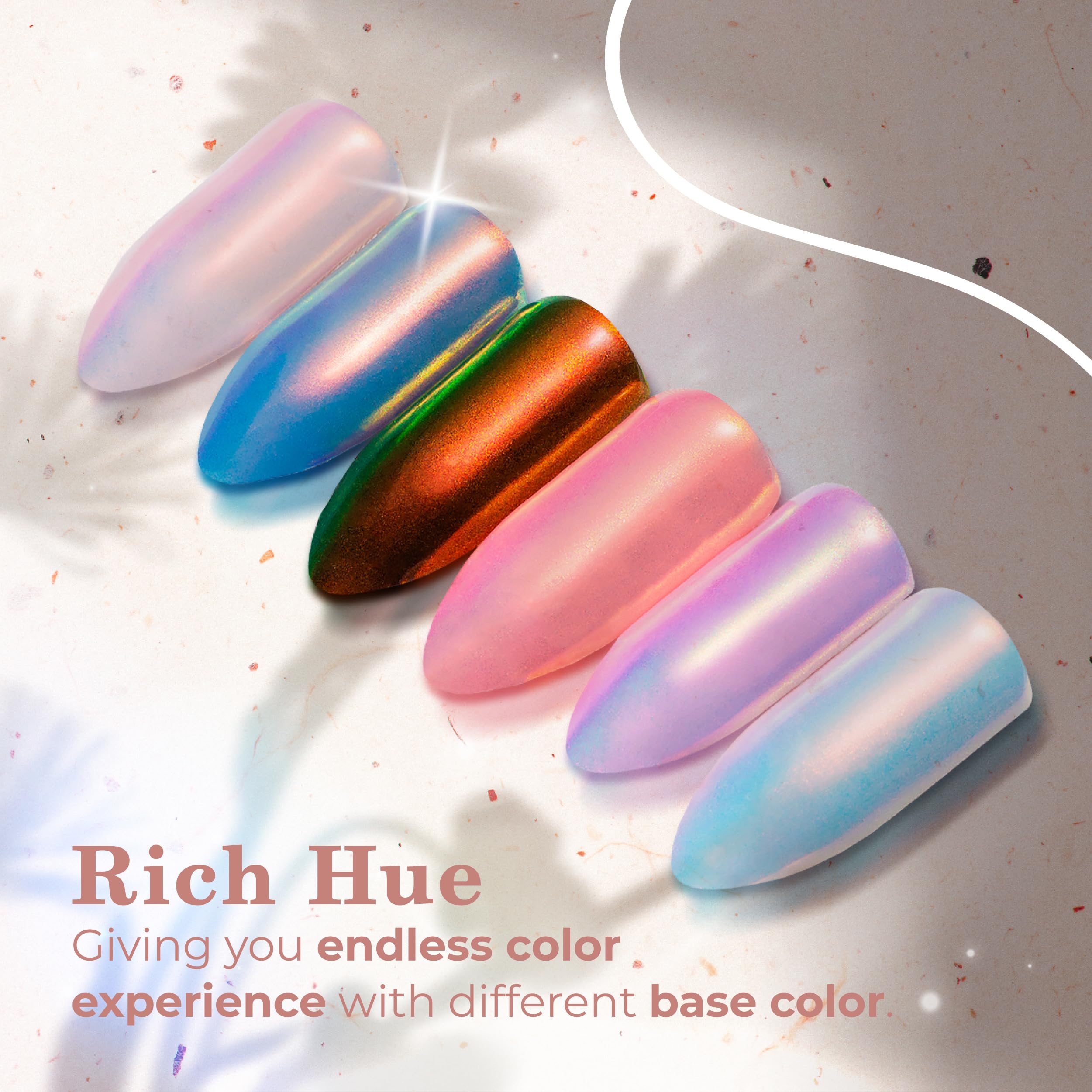 PrettyDiva Mermaid Chrome Nail Powder - White Unicorn Chrome Nails Powder Aurora Iridescent Powder Pigment for Nails, Opal Pearl Mica Powders Sunset Chameleon Chrome Nail Powder Manicure Pigment